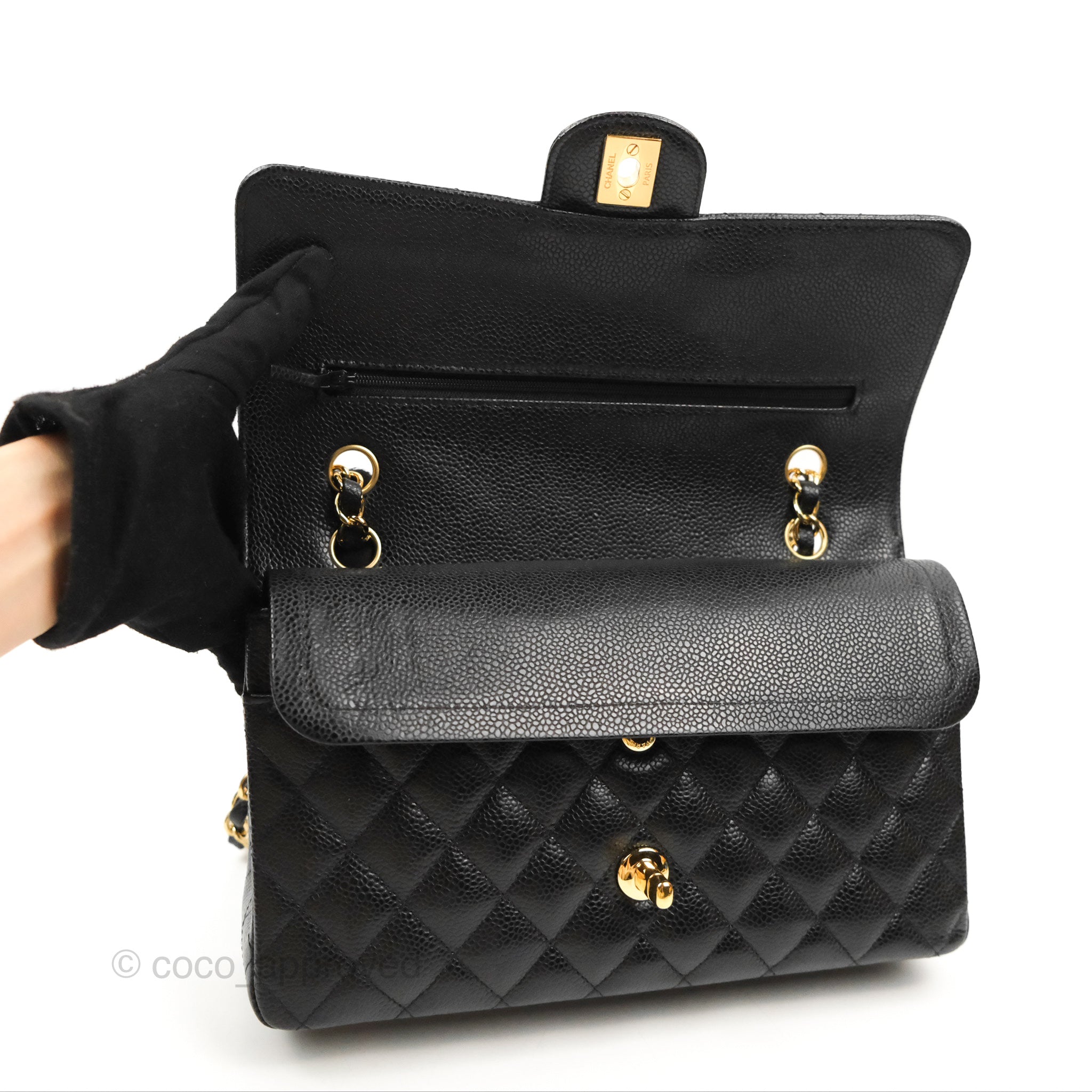 Chanel Classic Medium Double Flap Bag in Black Caviar Leather with Gold Hardware - Luxury Designer Handbag for Women, Perfect for Work, Evening Events & Special Occasions