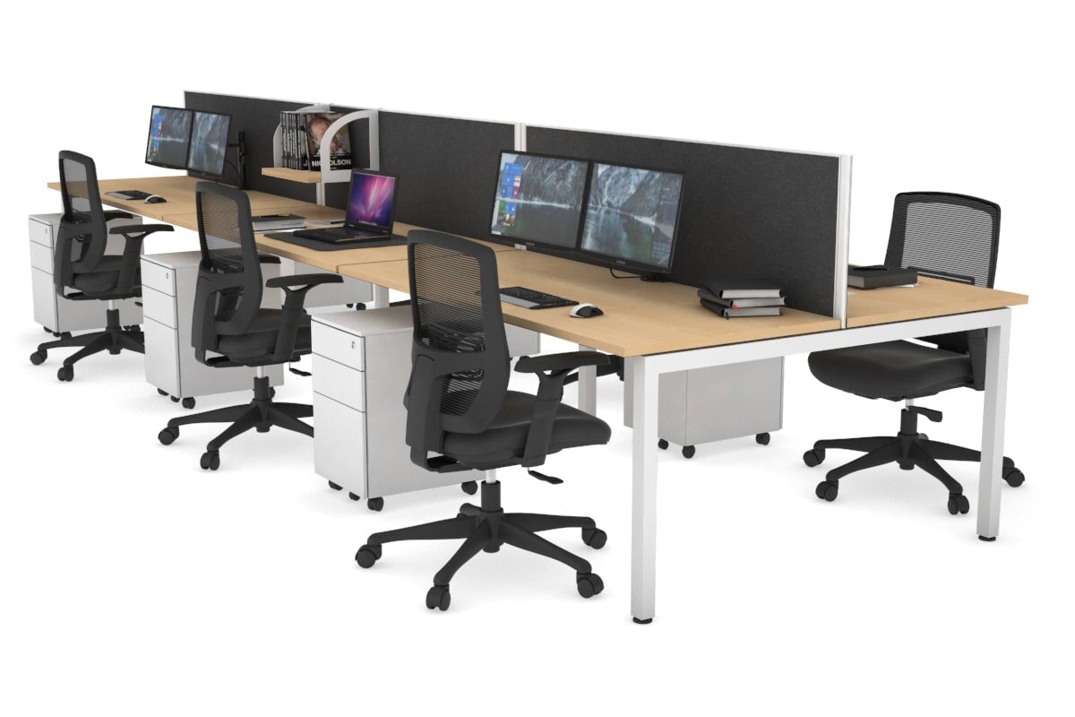 Quadro Square Legs 6 Person Office Workstation - 1800L x 700W Modular Desk System for Collaborative Workspaces, Home Offices & Coworking Spaces