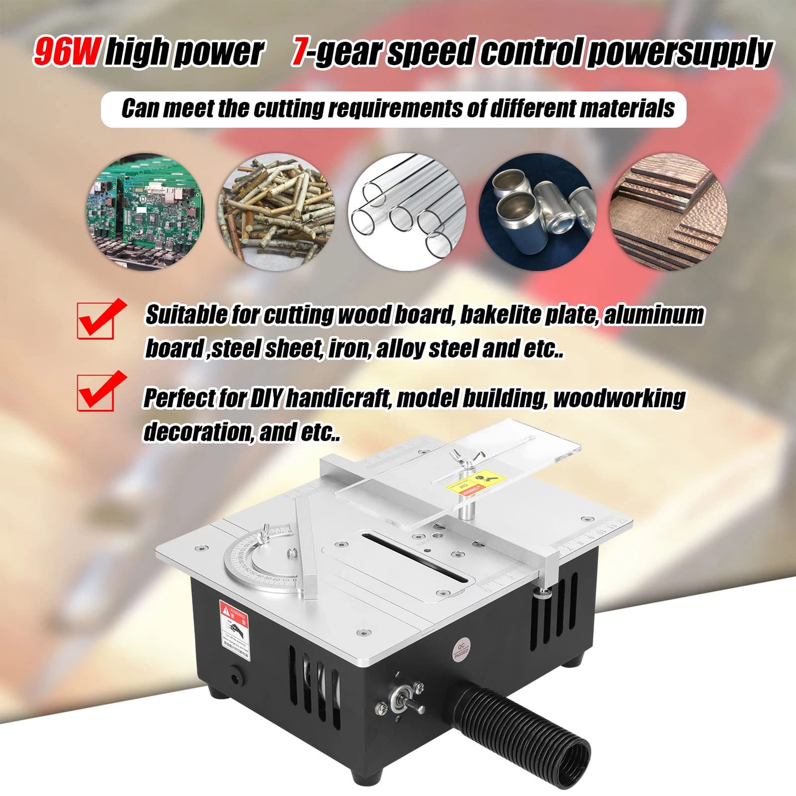 Mini Table Saw for Crafts - 96W Portable Precision Electric Saw with 7 Adjustable Speeds & 4 Blades | Perfect for Wood, Plastic, Acrylic Cutting | DIY Model Making, Hobby Projects & Small Woodworking Tasks