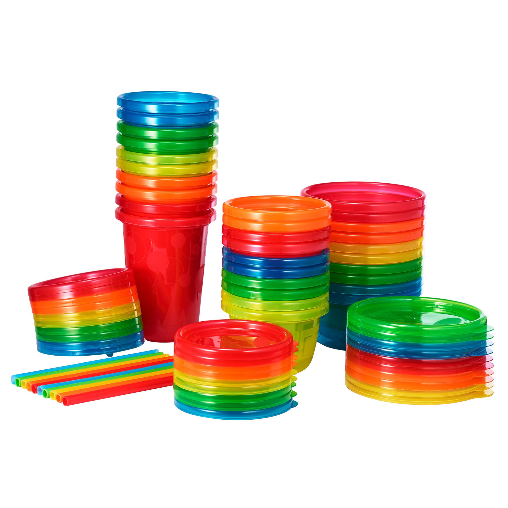 The First Years Take & Toss Spill Proof Party Pack - 30-Piece Rainbow Toddler Tableware Set with Straw Cups, Bowls & Snack Cups for Kids Ages 18+ Months - Perfect for Birthday Parties, Picnics & Daycare Use