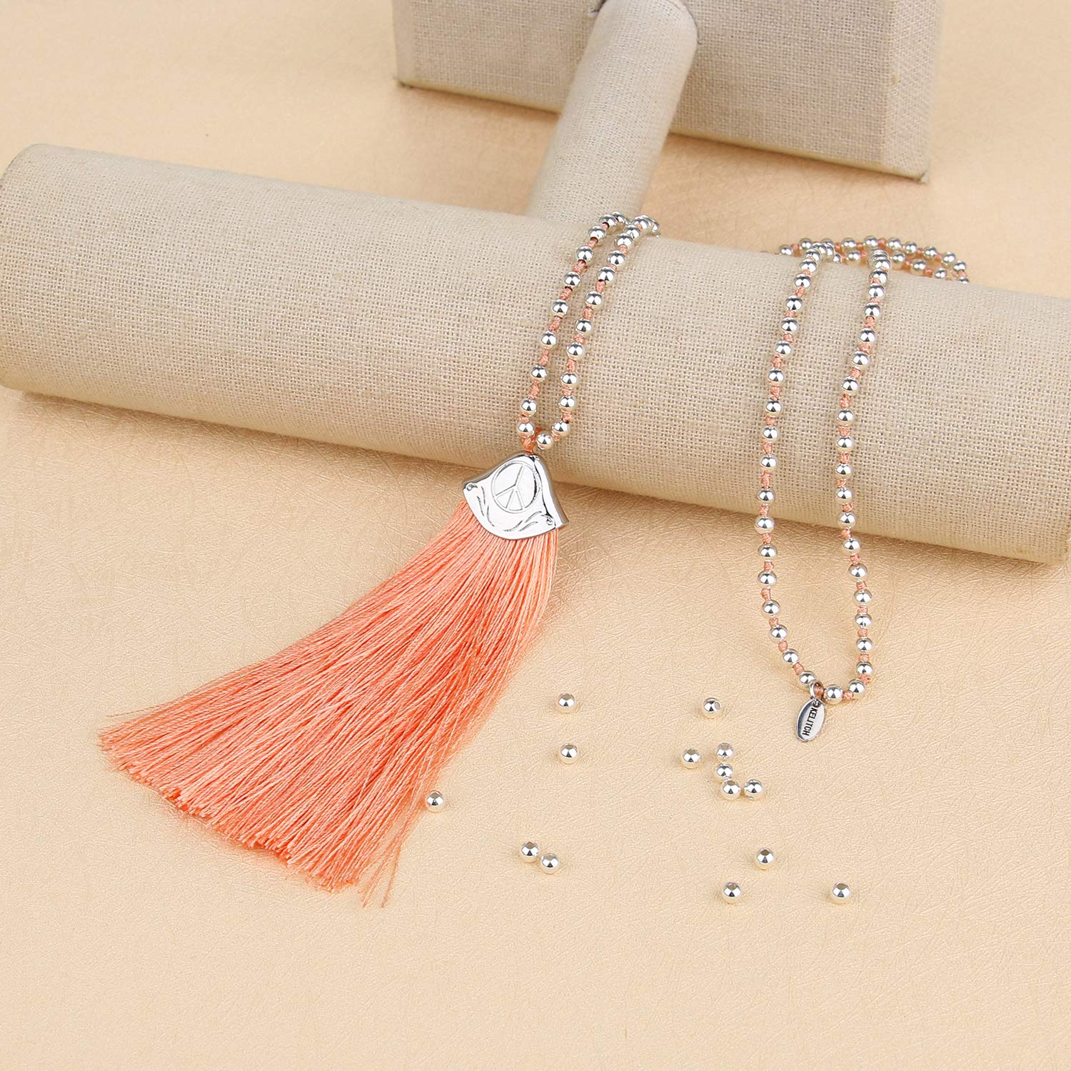 KELITCH Bohemian Tassel Necklace for Women - 925 Sterling Silver Beaded Necklace - Perfect for Festivals, Beach Parties & Boho Chic Outfits