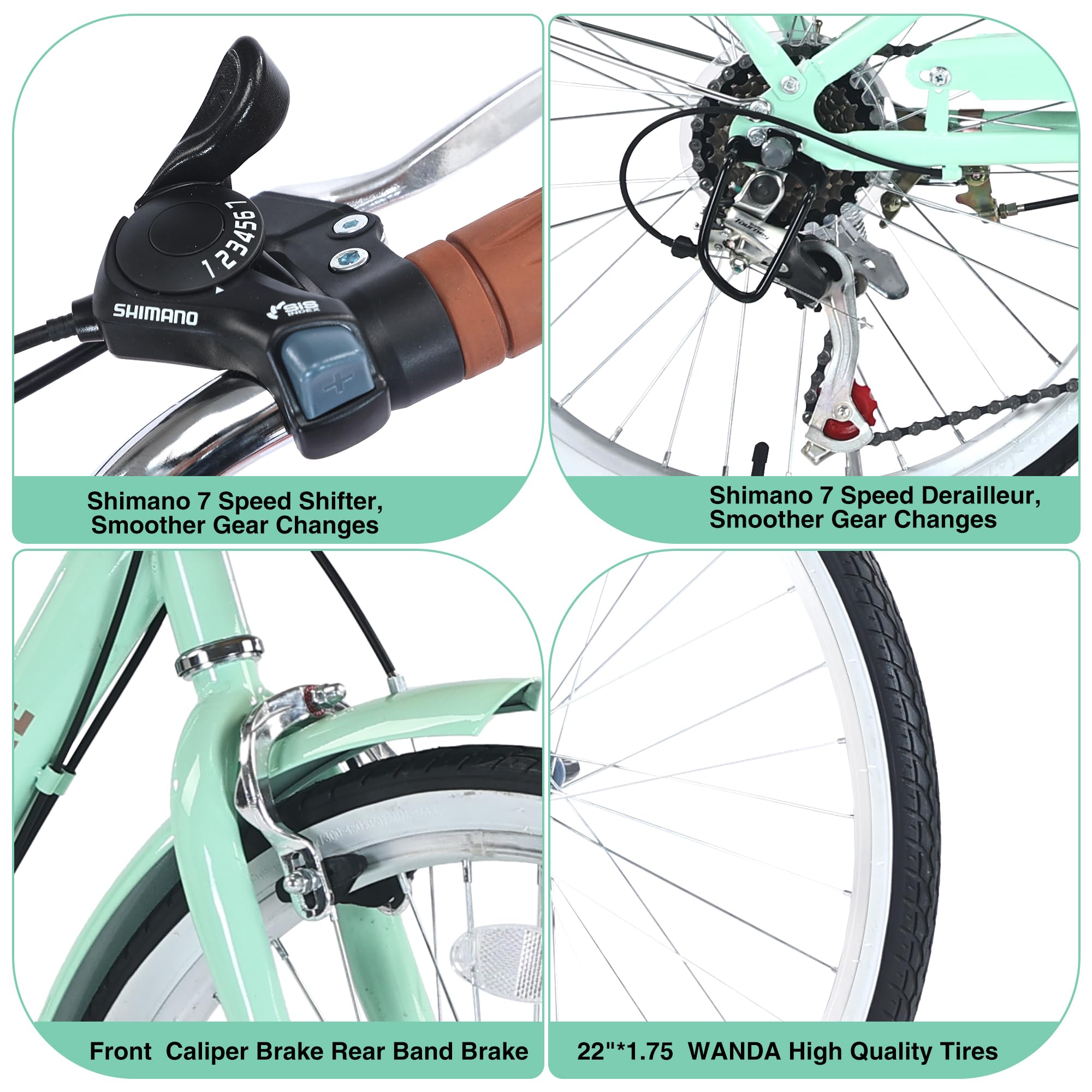 22/26 Inch Women's Beach Cruiser Bike - 7-Speed Hybrid Commuter Bicycle for Women & Men, Perfect for City Riding & Leisure - Available in 4 Colors | Ideal for Daily Commute, Weekend Rides & Beach Outings