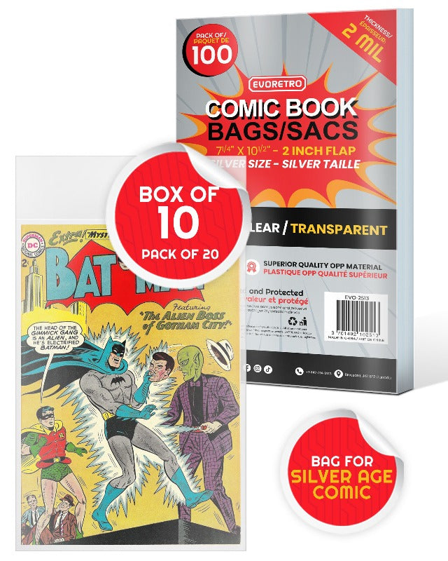 Silver Age Comic Book Bags - 2MIL Acid-Free Comic Protector Sleeves for Collectible Storage & Preservation | Perfect for Comic Book Collectors & Long-Term Archiving