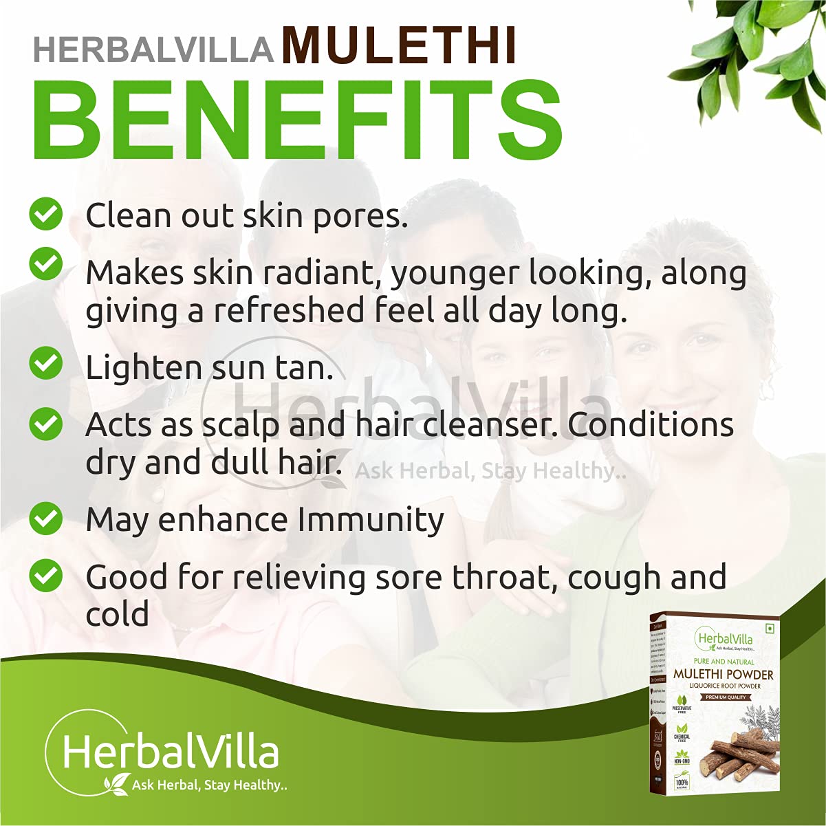 Herbalvilla Mulethi Powder (Yashtimadhu/Licorice Root Powder) - 200g for Skin Whitening, Face Care, Hair Growth & Edible Use | Natural Ayurvedic Remedy for Glowing Skin & Healthy Digestion | Perfect for DIY Beauty Masks & Herbal Teas