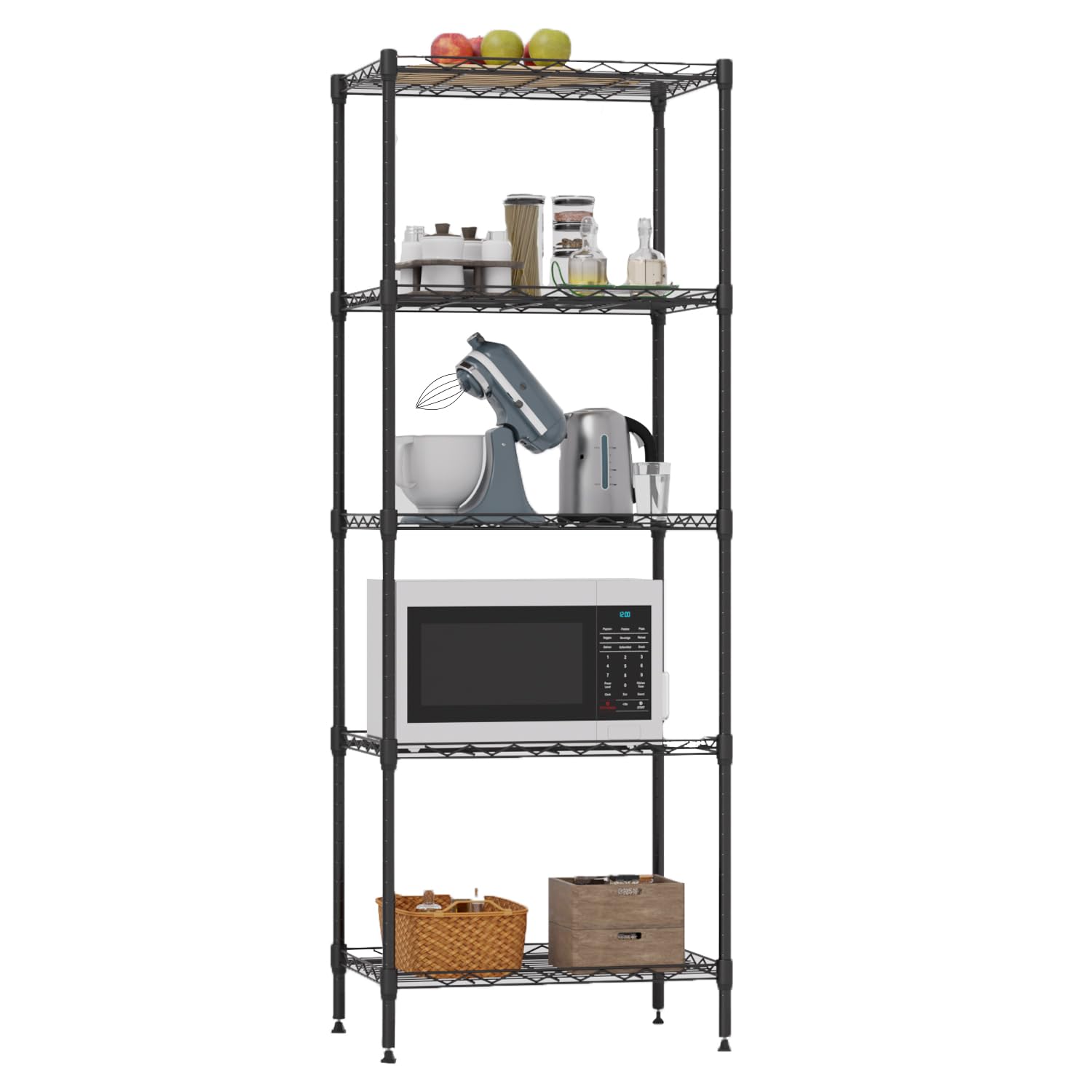 5-Tier Heavy Duty Metal Wire Storage Shelves - NSF Certified, 12