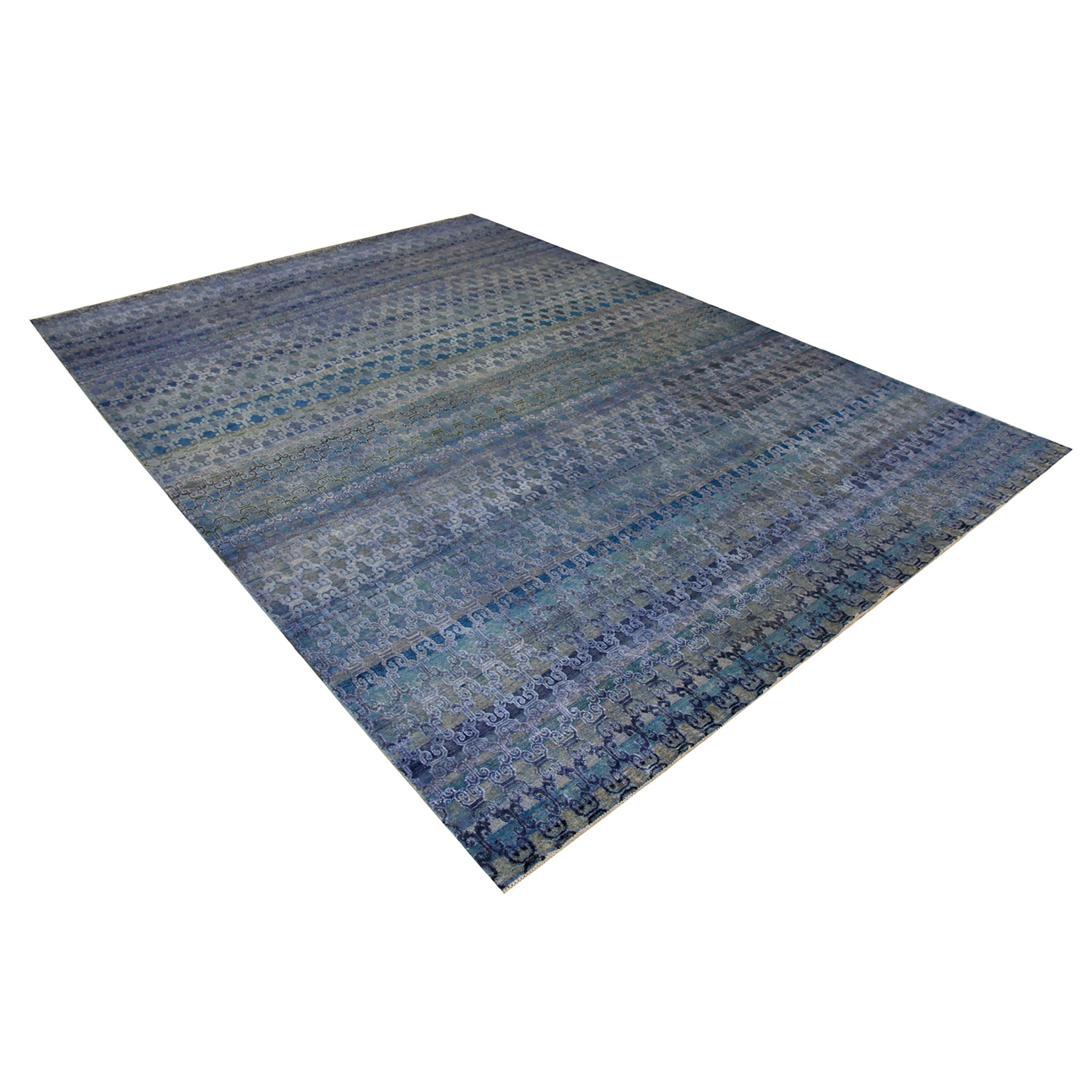Blue Transitional Wool Silk Blend Rug 7'9 x 10'10 - Soft Luxury Area Rug for Living Room, Bedroom & Office Decor