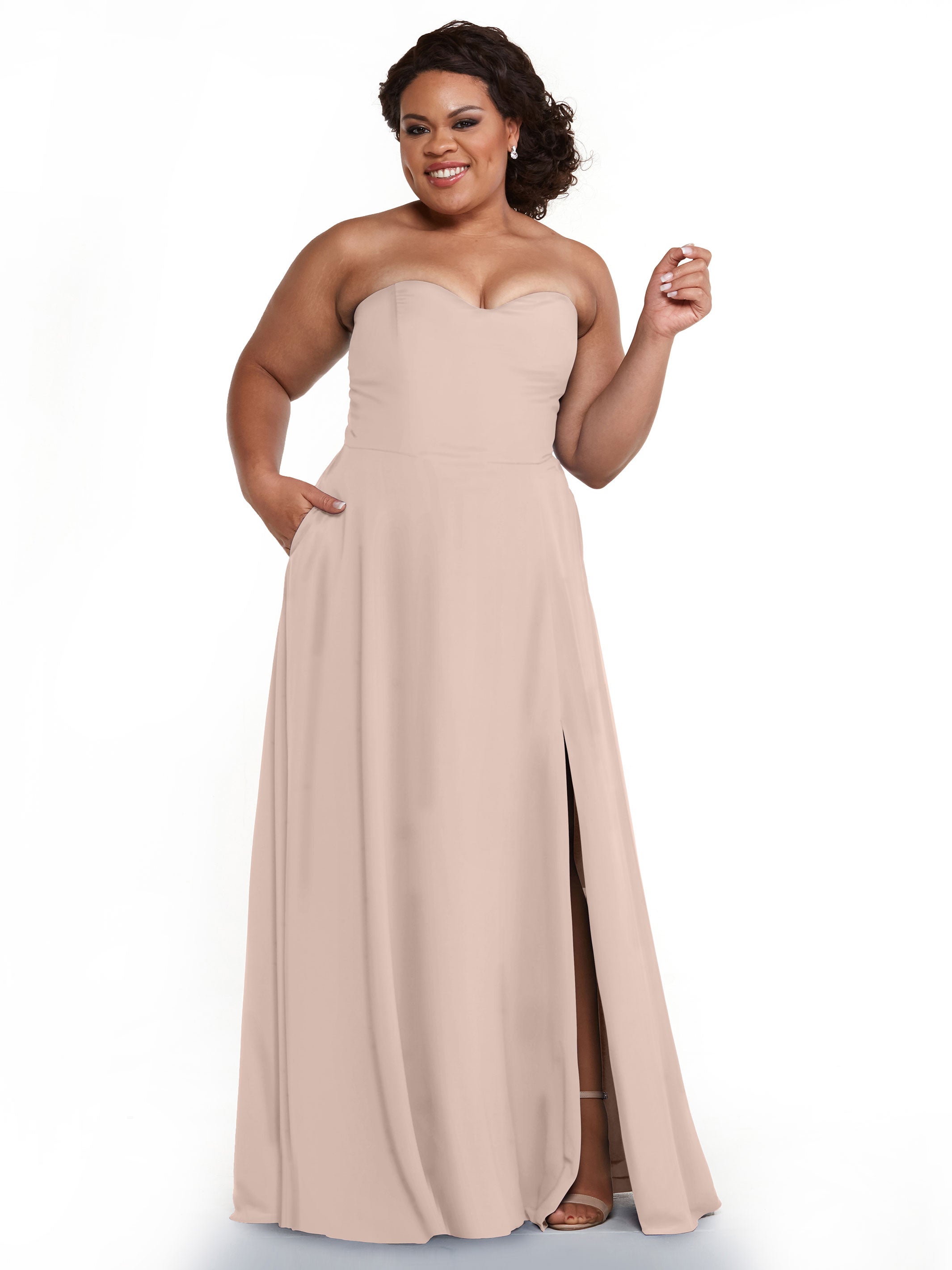 Strapless Stretch Chiffon A-Line Bridesmaid Dress with Pockets & Side Slit - Elegant Formal Wedding Party Gown for Bridesmaids, Evening Events & Special Occasions