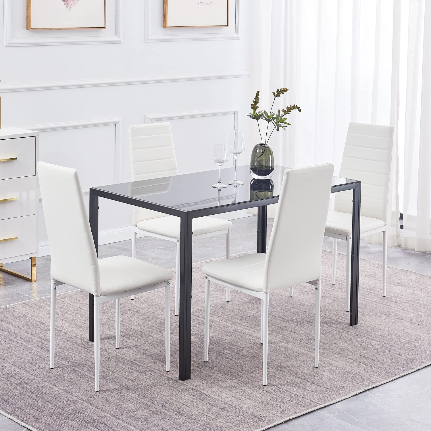 4-Pack White Upholstered Dining Chairs Set - Modern PU Leather Side Chairs with Metal Legs for Kitchen & Dining Room - Washable & Durable for Everyday Use, Dinner Parties & Home Decor