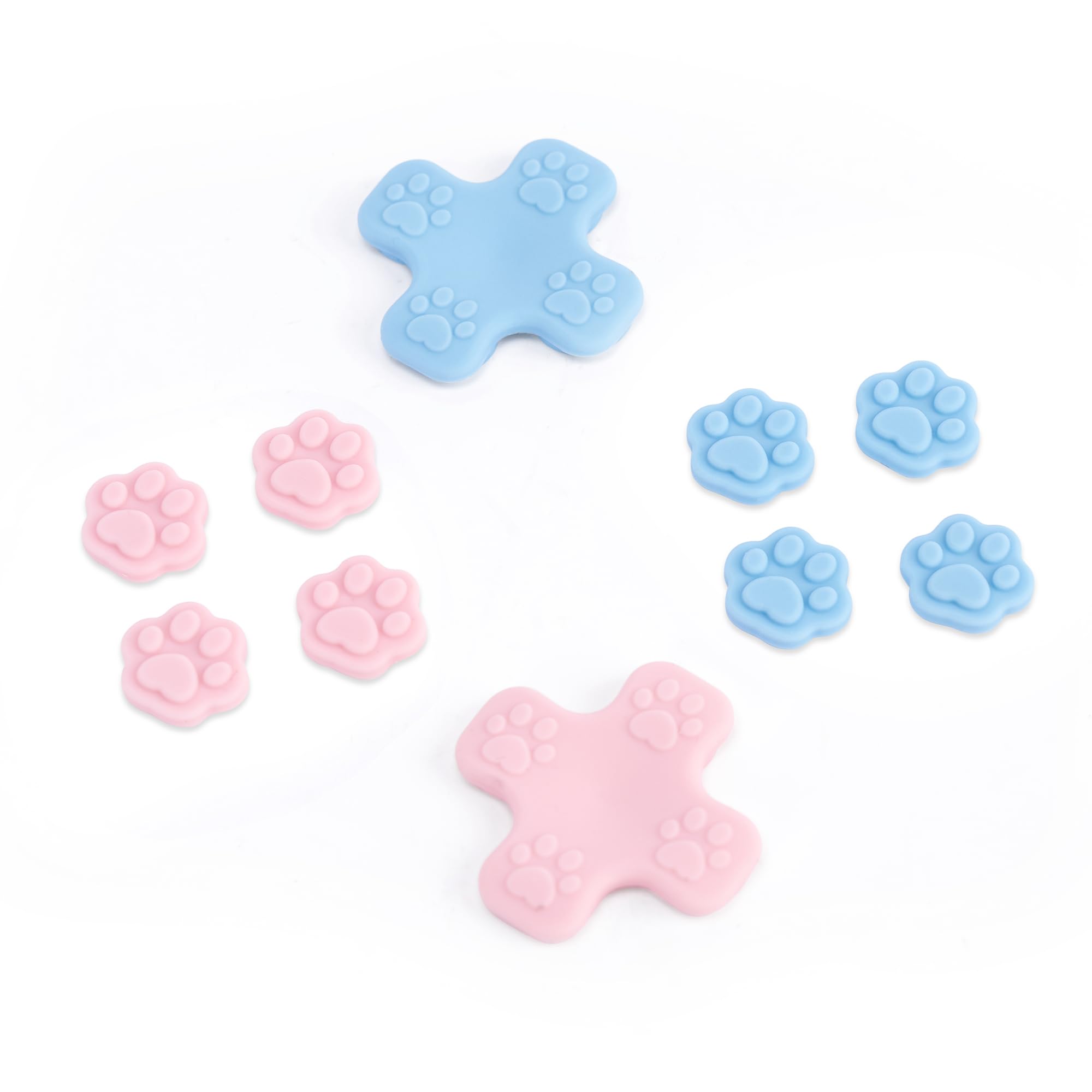 GeekShare Silicone ABXY Button Stickers, Cross D-Pad Keycaps Set, Cat Paw Joystick Cover - Compatible with Nintendo Switch/OLED Joy-Con - Pink & Blue - Gaming Accessories for Enhanced Comfort & Style