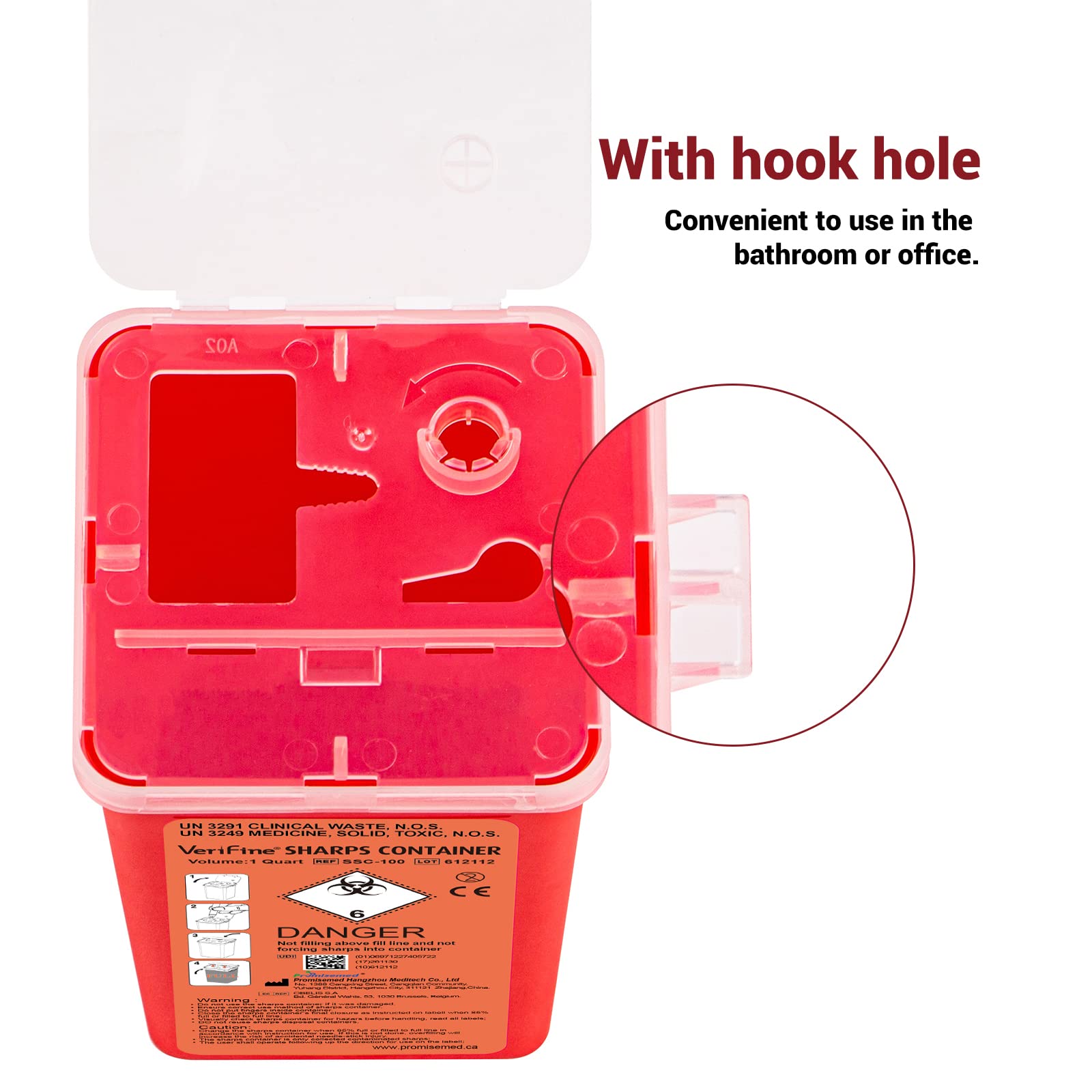 1 Quart Sharps Container for Needles - 3 Pack Biohazard Disposal Box | Travel Size, Leak-Proof & FDA Approved | Safe Needle Disposal for Home, Clinic & Travel Use
