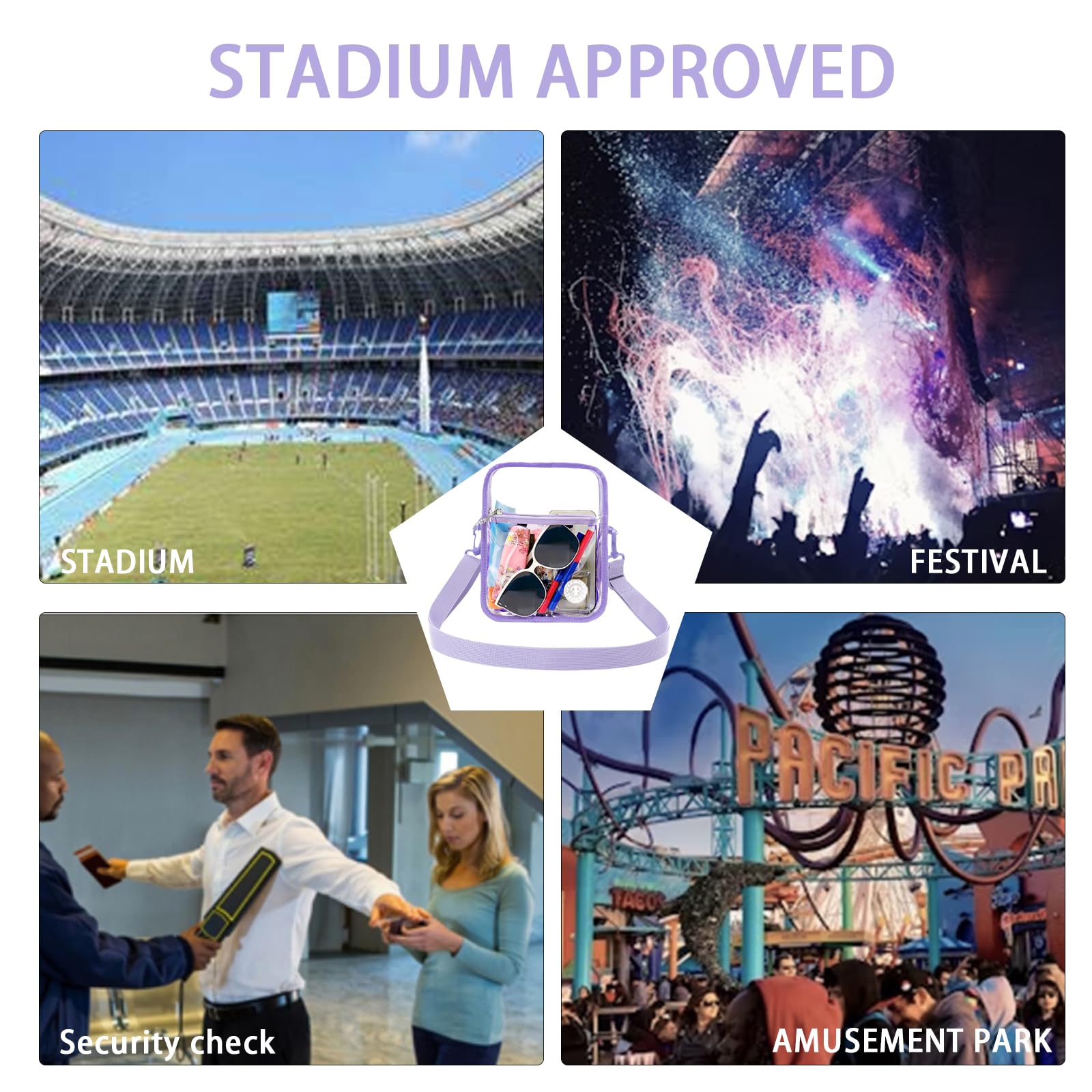 Stadium Approved Clear Crossbody Bag for Women - Transparent Purse with Front Pocket for Concerts, Sports Events & Theme Parks | Fashionable & Secure