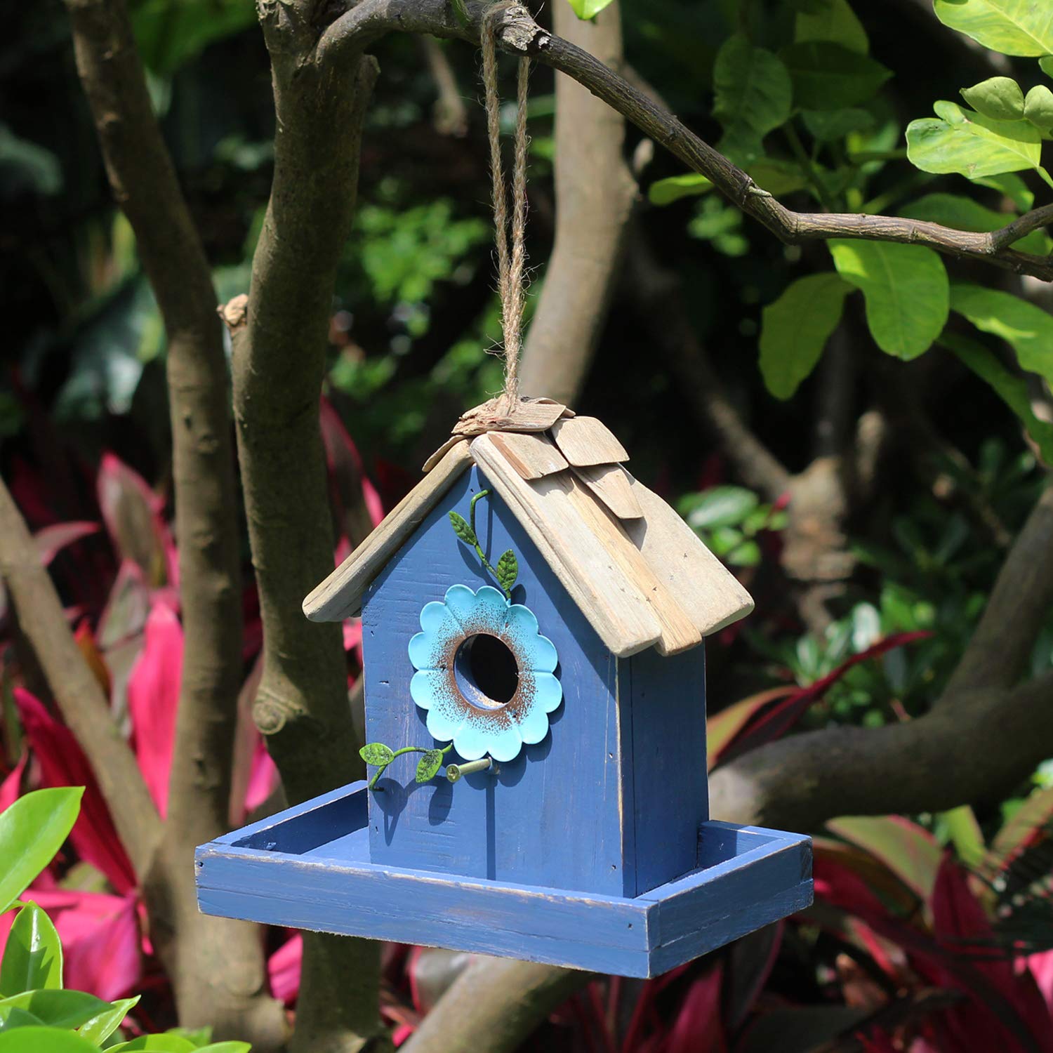 **Handcrafted Wooden Bird Feeder House for Outdoor Hanging - Bluebird House Feeder Hut - Perfect for Garden, Backyard & Bird Watching**