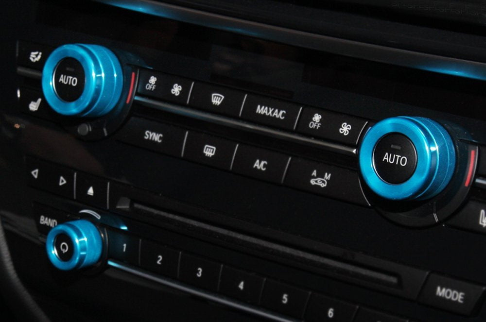 3PCS Blue AC Climate Control Radio Volume Knob Ring Covers for BMW 5 6 7 Series - Premium Car Interior Accessories for Enhanced Style & Comfort (Fits E60 E63 E64 E65 E66 Models) - Perfect for Customizing Your BMW Dashboard & Protecting Knobs from Wear