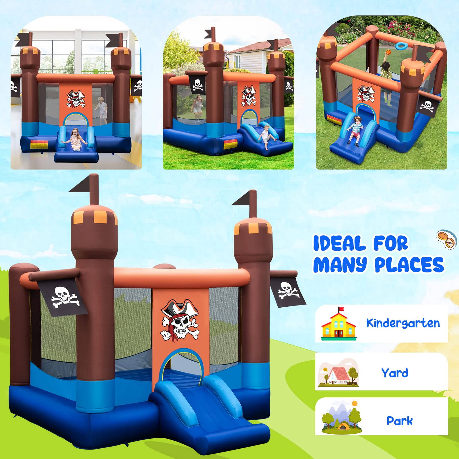 BOUNTECH Pirate Theme Inflatable Bounce Castle for Kids Ages 5-12 - Large Bouncy House with 735W Blower for Indoor & Outdoor Birthday Parties, Backyard Fun, and Toddler Play (Perfect for Birthday Gifts, Summer Events, and Family Gatherings)