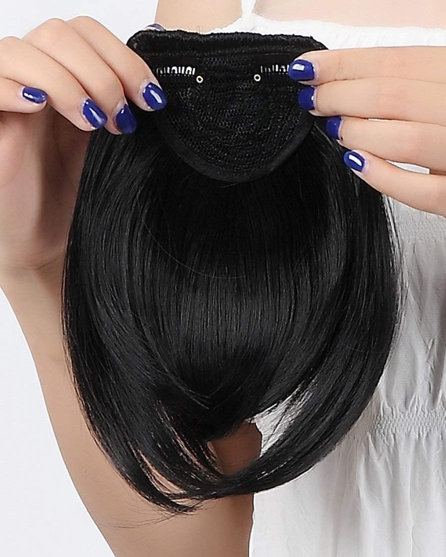Inaaya Clip-On Synthetic Hair Fringe Extension for Women & Girls - Dark Brown Medium | Natural-Looking Bangs for Everyday Wear & Cosplay