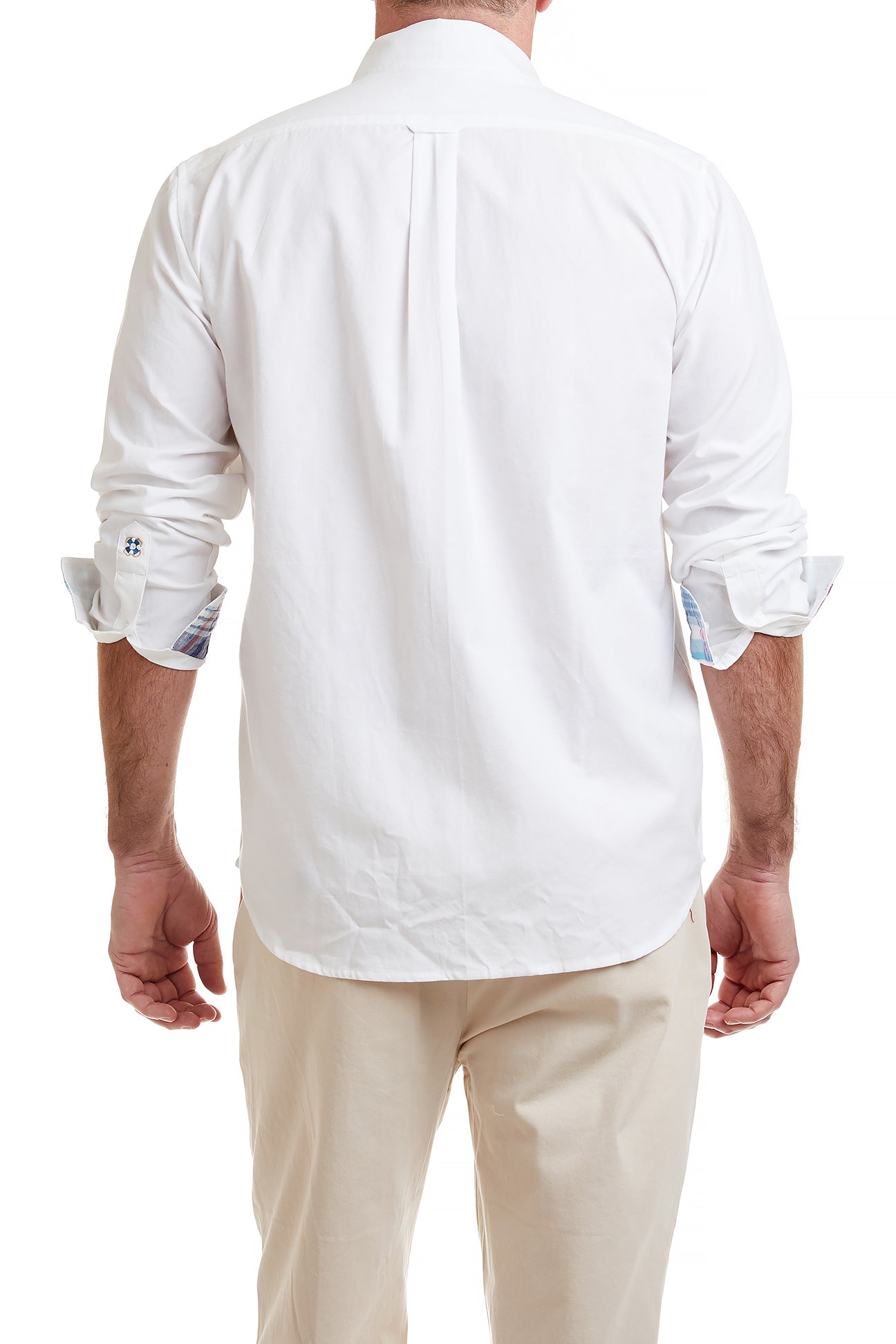 Chase Shirt White Oxford with Seapoint Patch Madras Trim - Classic Men's Casual Button Down Shirt for Office, Date Night & Summer Outfits