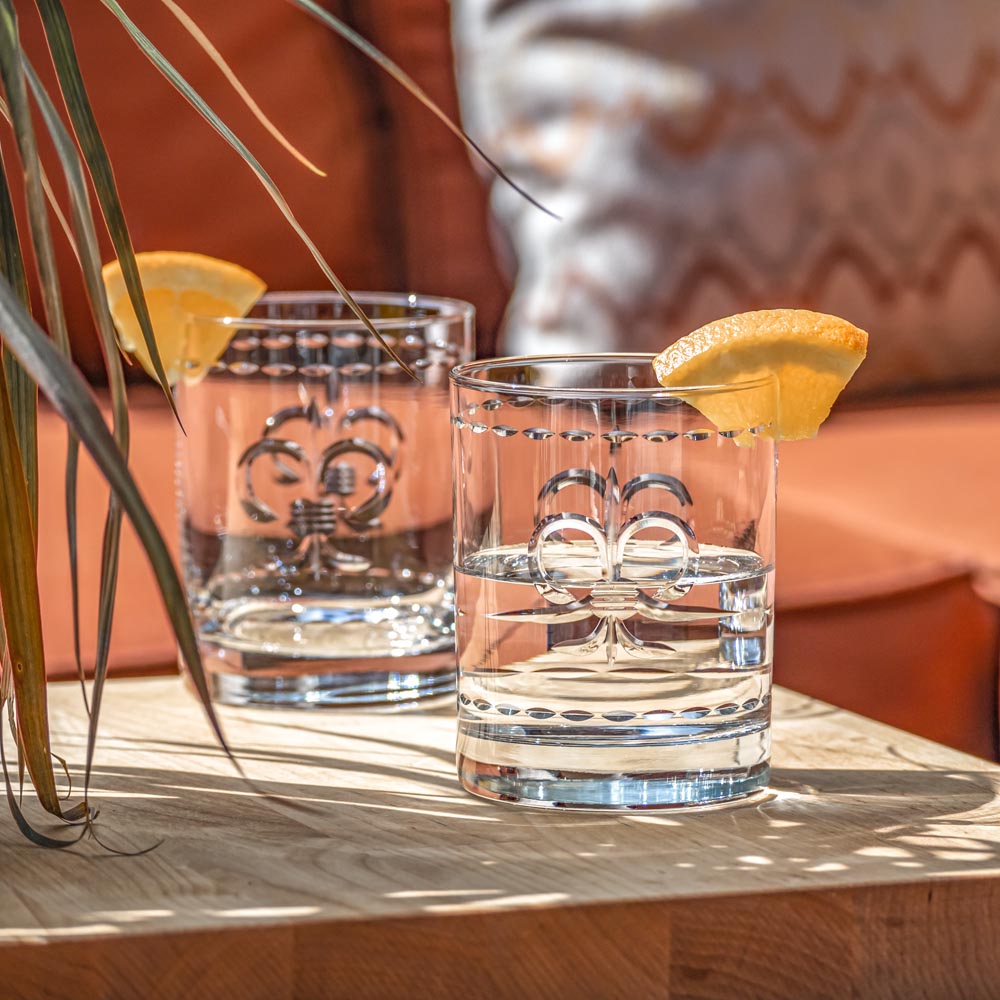 Premium 13oz Fleur De Lis Double Old Fashioned Glasses - Set of 2 | Elegant Whiskey & Cocktail Drinking Glasses for Home Bar, Parties & Gifts
