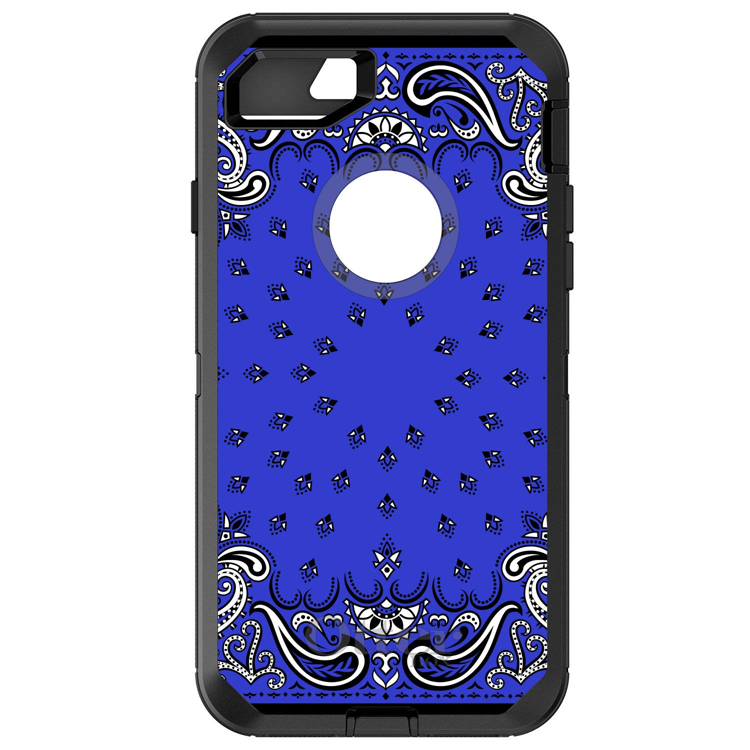 DistinctInk iPhone 7 Plus / 8 Plus Case (5.5 Inch) - Durable Protective Cover with Bandana Print - Blue Black White - Replacement for OtterBox Defender - Perfect for Outdoor Activities, Work & Travel