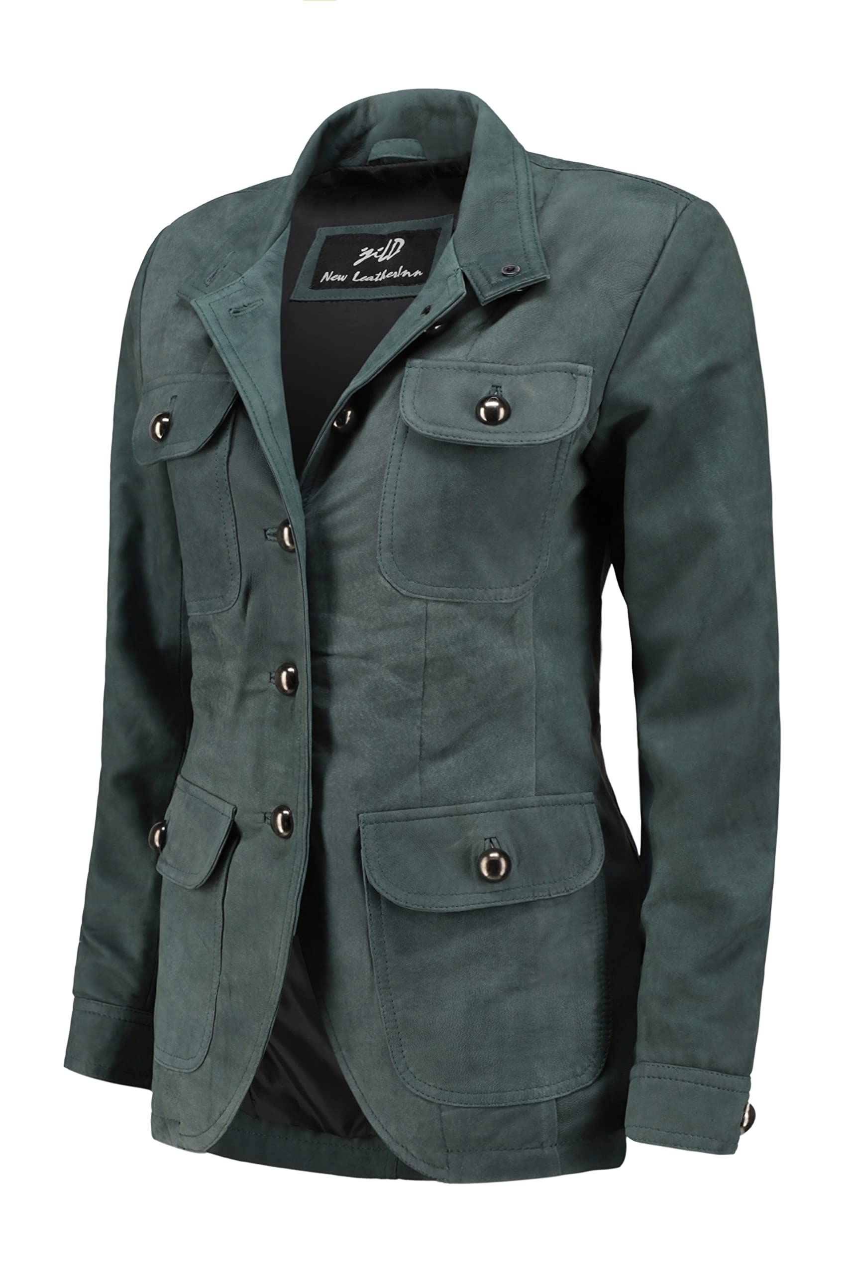Vintage Suede Look Women's Leather Blazer Jacket with 5 Buttons, 4 Pockets & Double Back Slit - Elegant Cuff Sleeves for Office, Dinner & Special Occasions