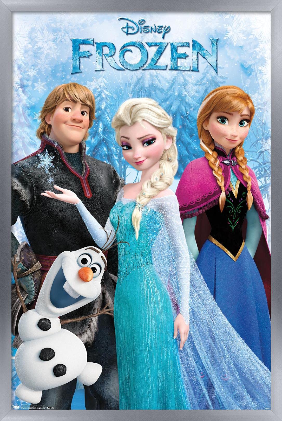 Trends International Disney Frozen Group Wall Poster - 22.375 x 34 Inches, Silver Framed Version - Perfect for Kids' Bedroom, Classroom Decor & Disney Fan Gifts
