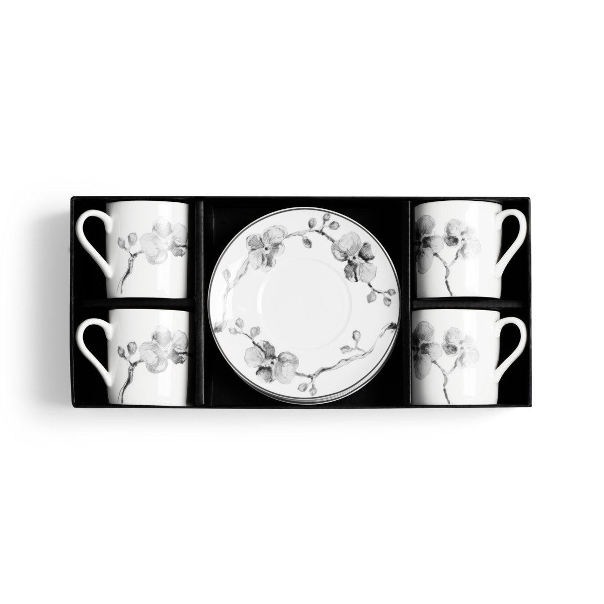 Black Orchid Demitasse Espresso Cups - Elegant Porcelain Coffee Set for Espresso, Cappuccino & Tea - Perfect for Home, Cafe & Restaurant Use