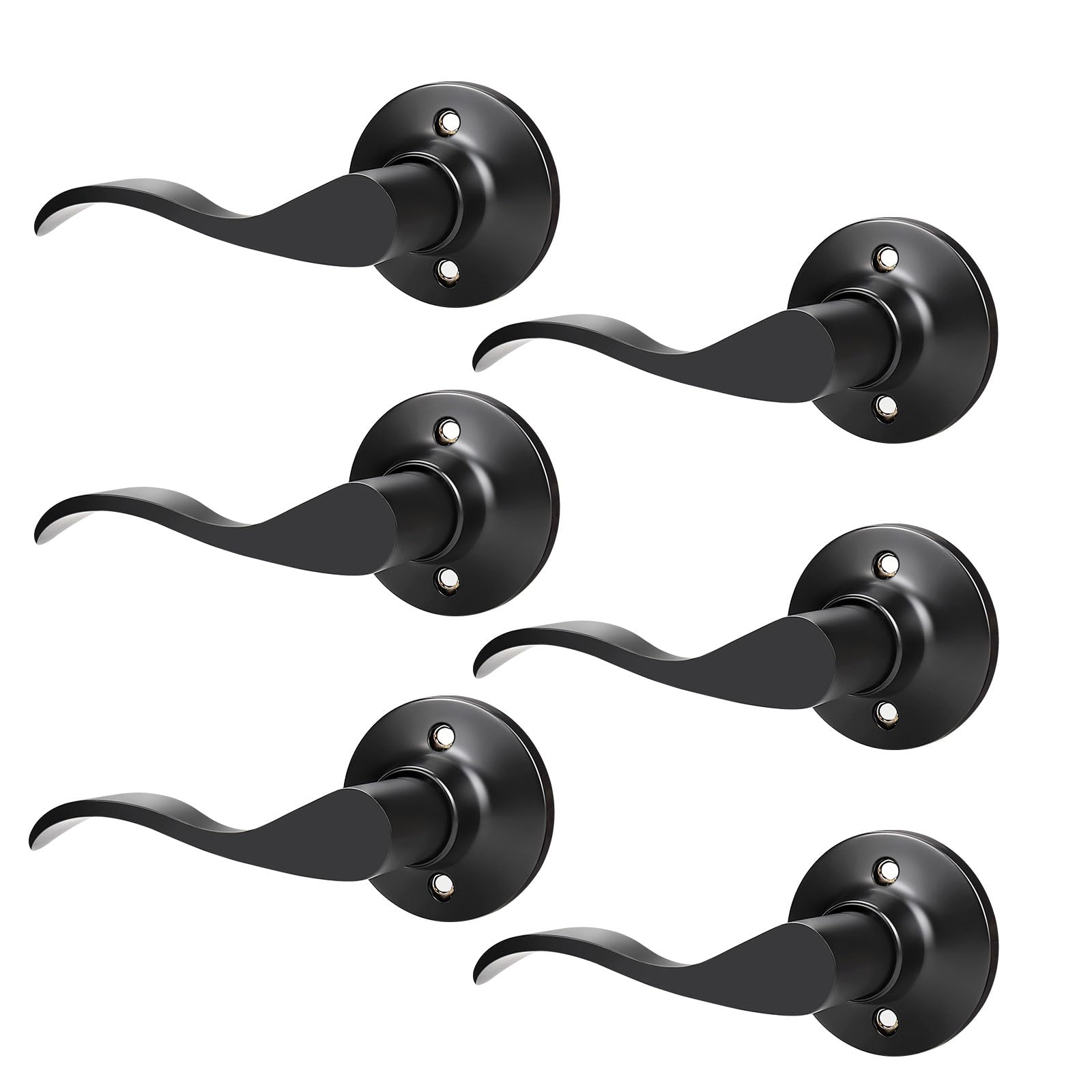 GobeKor 6-Pack Black Half Dummy Door Handles - Left-Handed Non-Turning Lock Lever for Closet & French Doors - Wave Design for Stylish Home Decor (Perfect for Bedrooms, Bathrooms & Interior Doors)