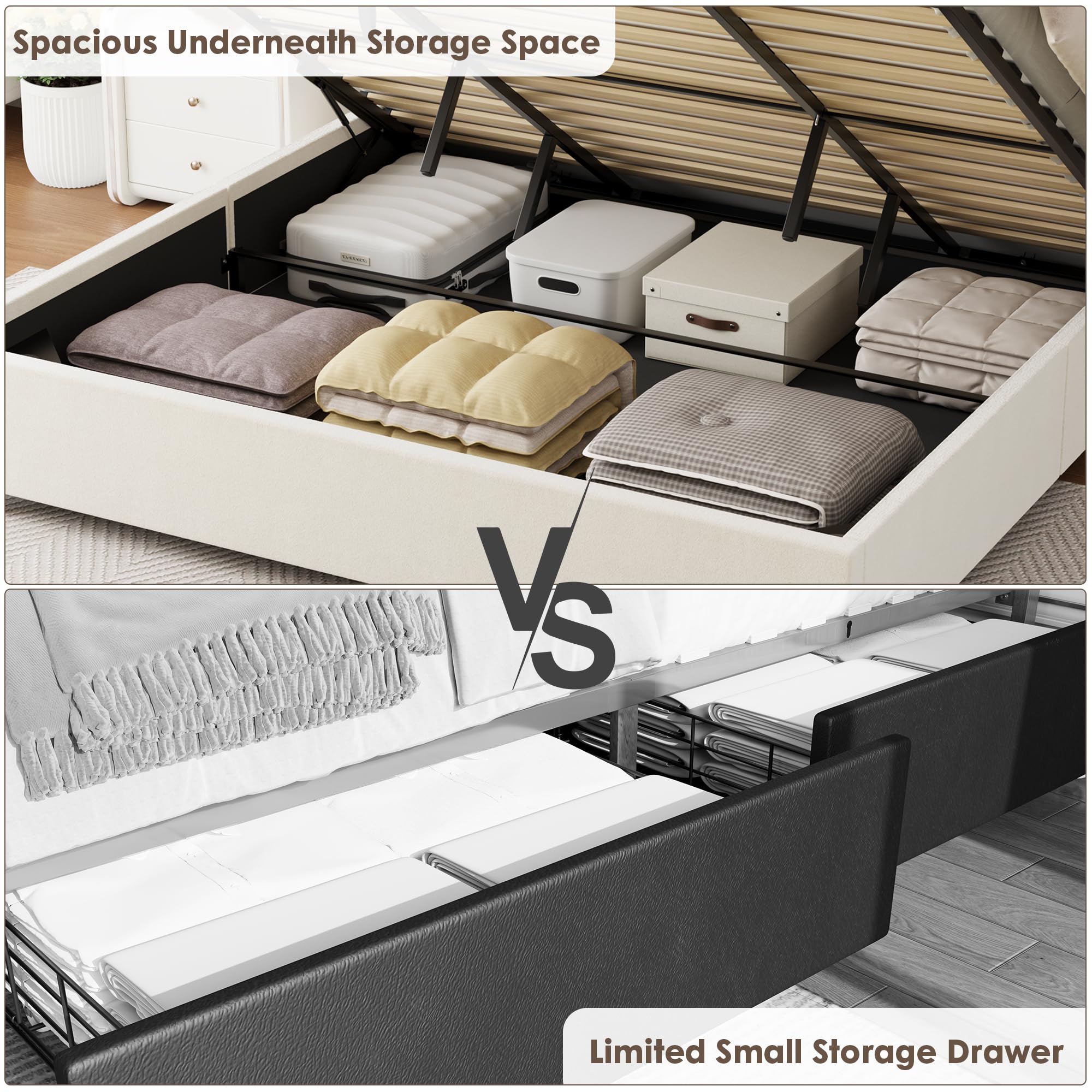 Harper & Bright Designs Queen Size Platform Bed with Lift-Up Storage - Velvet Upholstered Bed Frame with Headboard & Wood Slats | Noise-Free Bedroom Furniture (Beige) | Perfect for Small Spaces & Guest Rooms