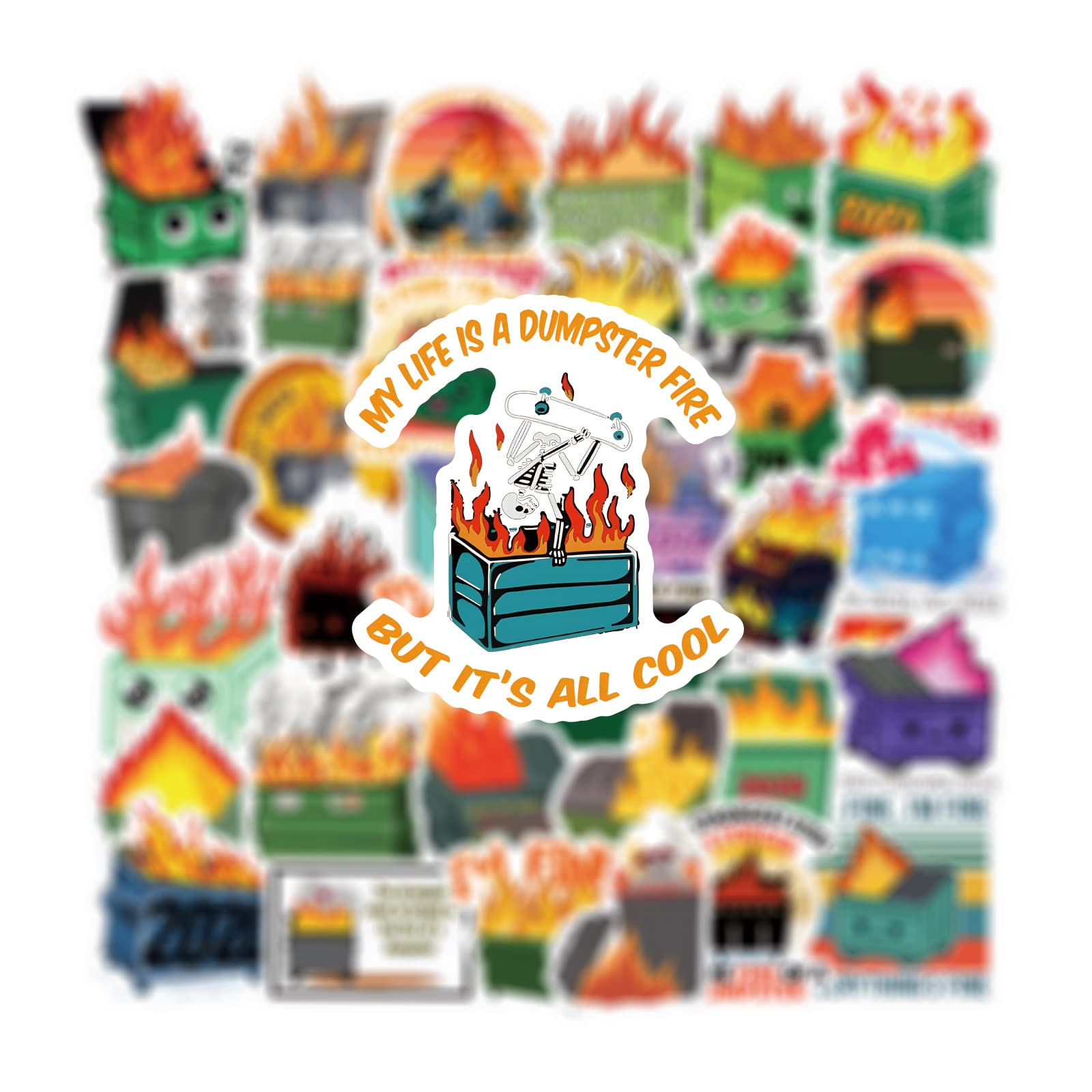 61PCS Dumpster Fire Vinyl Waterproof Stickers - Durable Decals for Scrapbooking, Journals, Laptops, Bumpers, Skateboards & Water Bottles - Fun Cartoon Anime Stickers for Kids, Teens & Adults - Perfect for DIY Crafts, School Supplies & Personalizing Devices