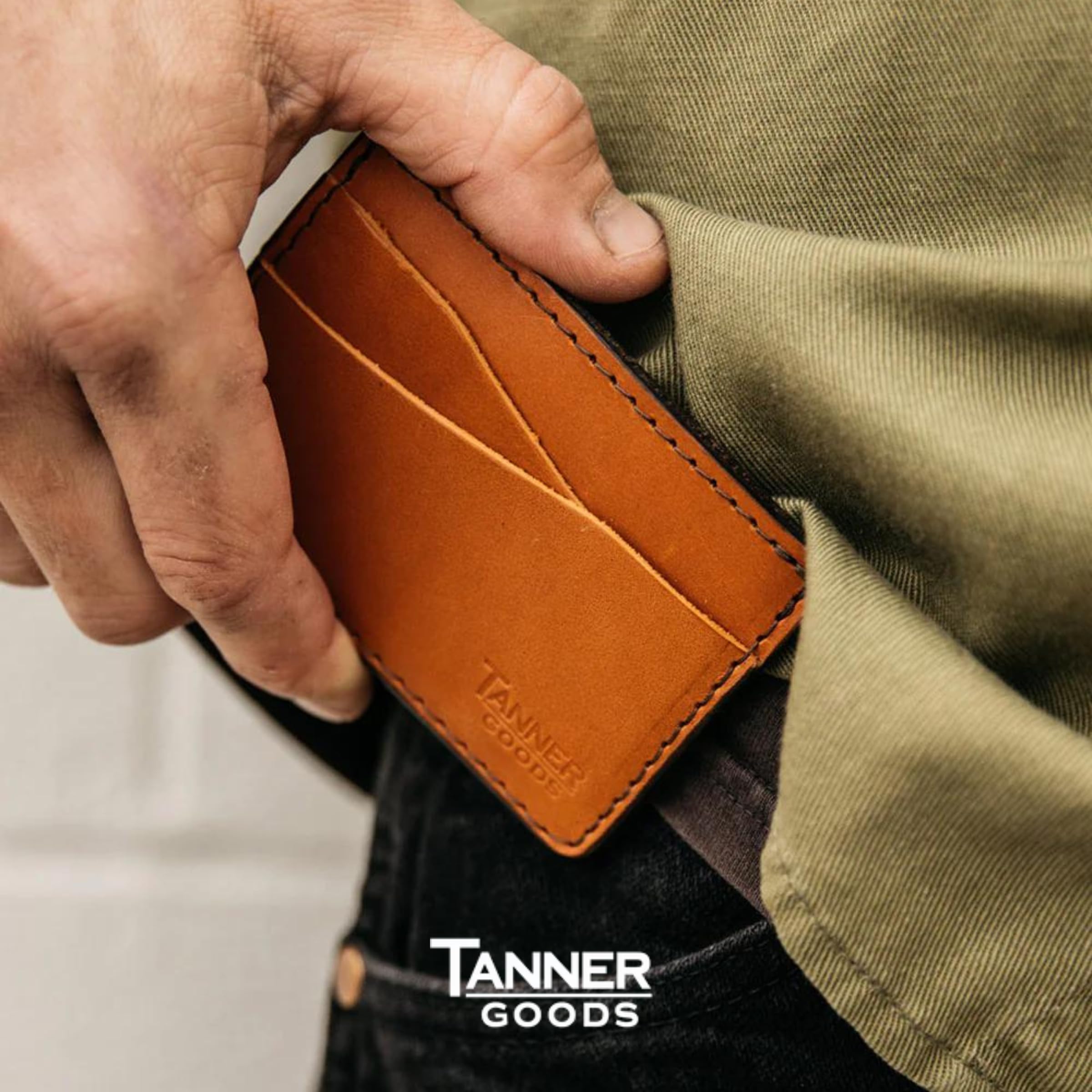 TANNER GOODS Men's Leather Wallet - Slim Front Pocket 4 Card Holder, Journeyman Series in Saddle Tan | Perfect for Everyday Carry, Travel & Minimalist Lifestyle