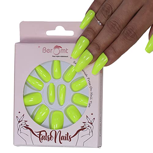 Beromt Premium Glossy Finish Full Cover 12 Pcs Artificial False Nails - Multicolor Fake Nails Kit with Free Glue, Stickers & Nail Filer (BFN363PSN) | Perfect for Parties, Weddings, and Everyday Nail Art