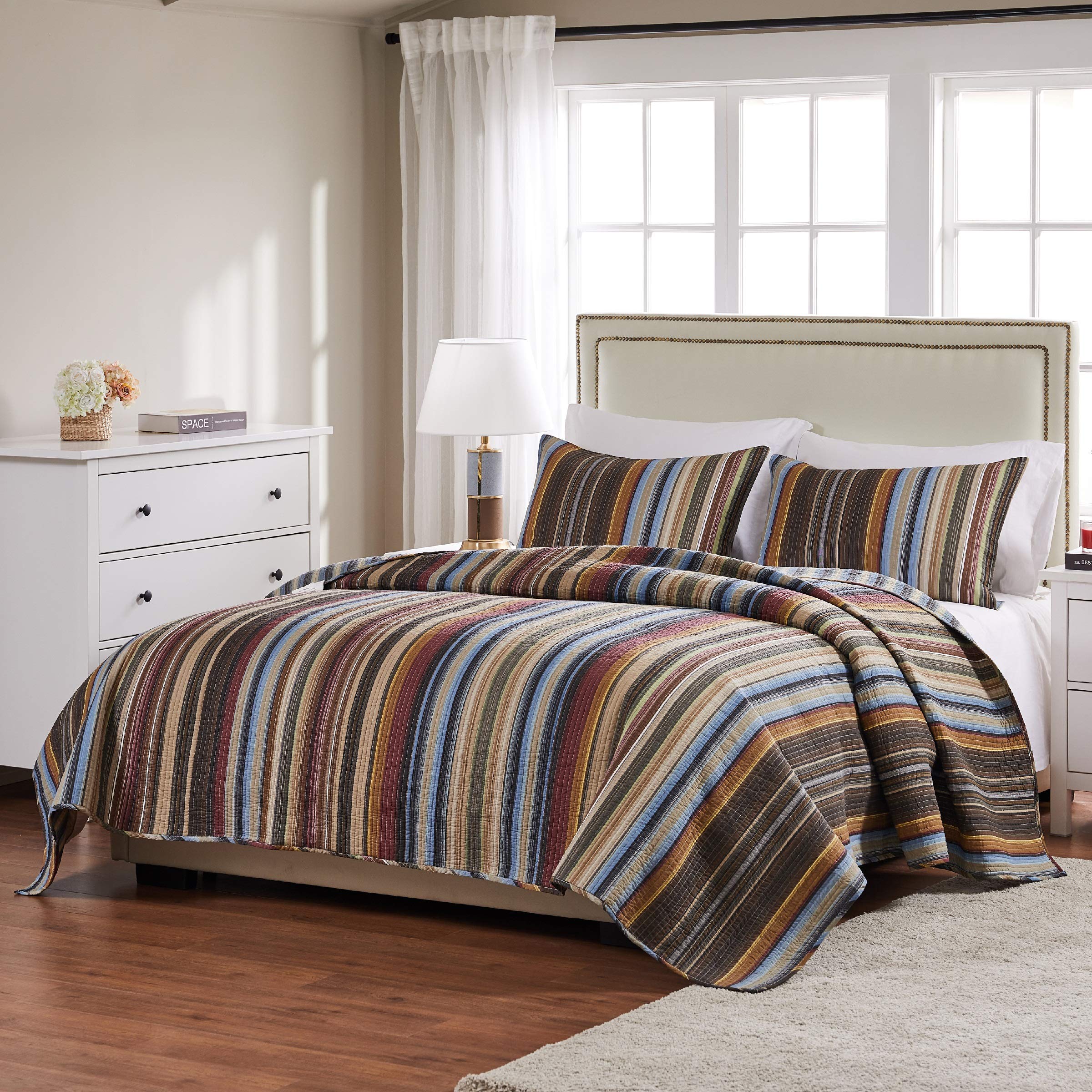 Greenland Home Durango 100% Cotton Reversible Quilt Set - Twin/XL Size, 2-Piece Bedding Set in Earth Tones | Soft & Breathable for All Seasons | Perfect for Guest Rooms, Dorms, and Cozy Bedrooms