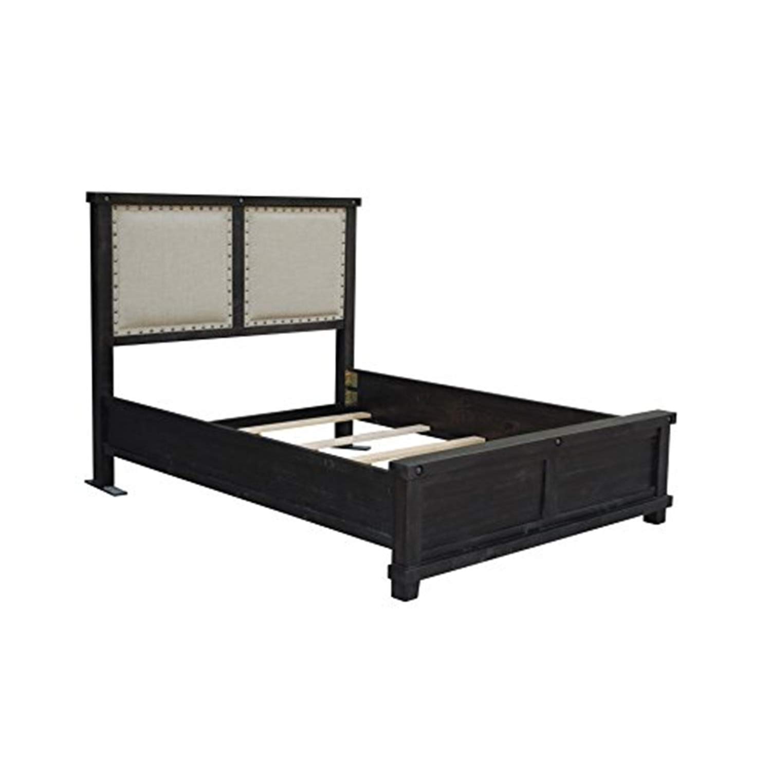 Modus Furniture Solid Wood Nailhead Panel King Bed Frame - Yosemite Café Finish | Elegant Bedroom Furniture for Master Suite & Guest Room Decor