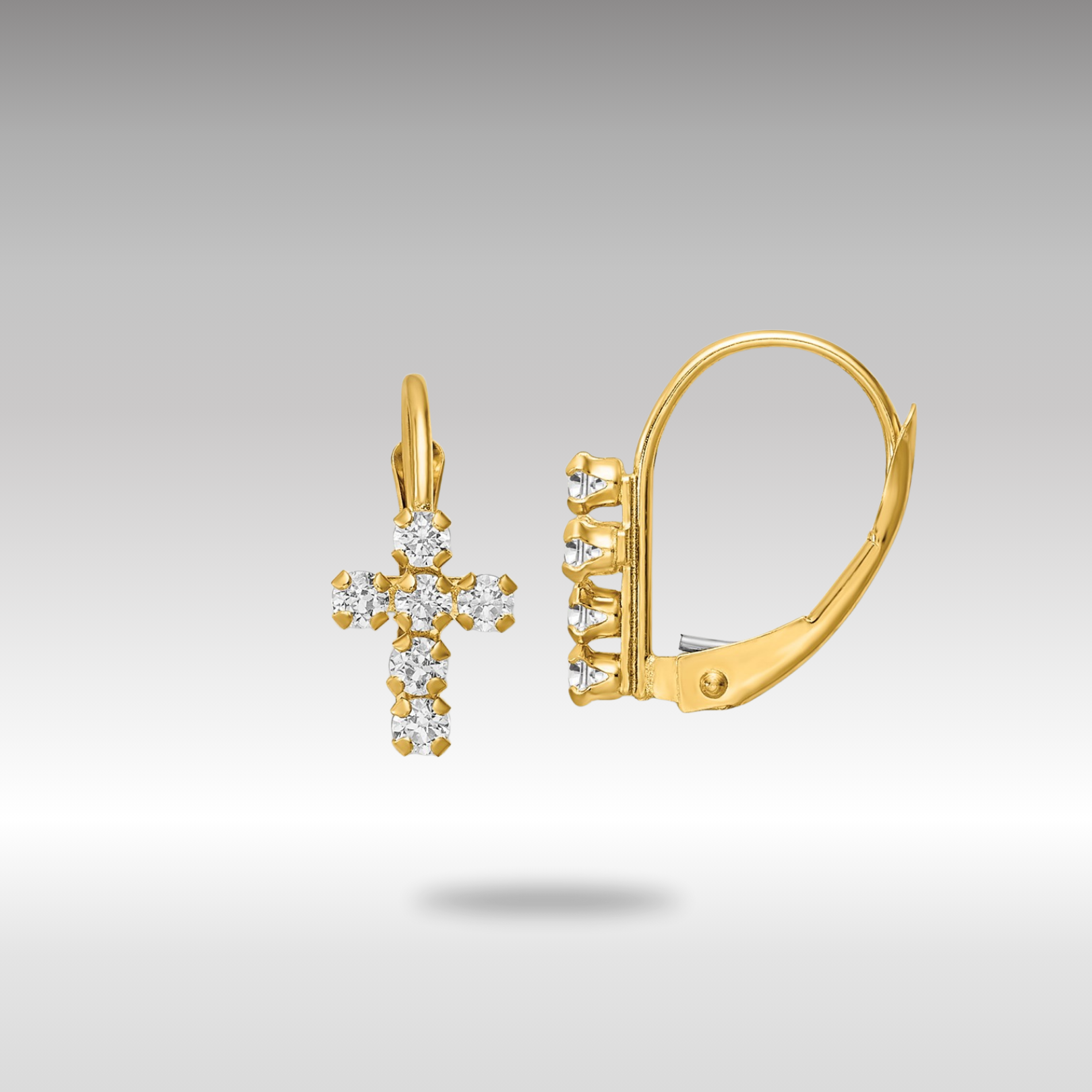 Gold CZ Polished Leverback Cross Earrings - YE2120 | Elegant Religious Jewelry for Women, Perfect for Church, Weddings & Everyday Wear