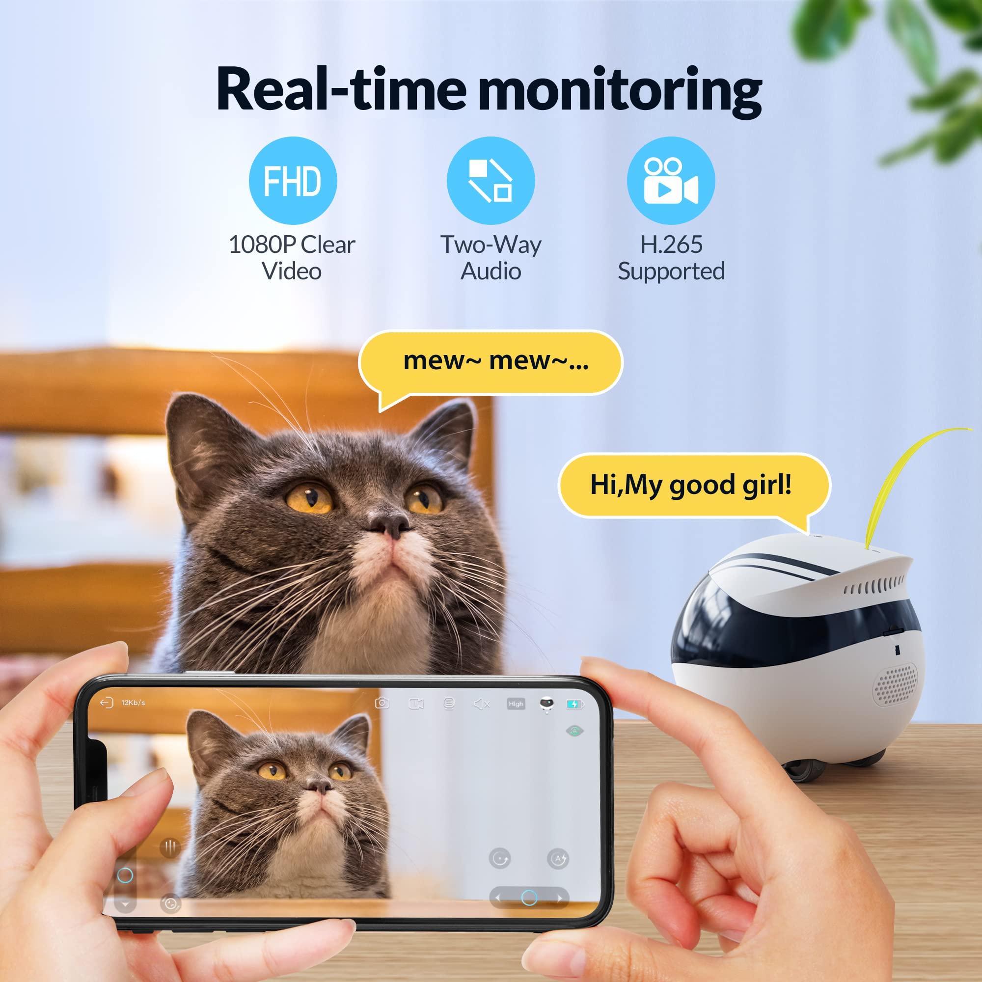 Enabot EBO Air Smart Home Security Camera with 2-Way Audio, Night Vision & APP Control - Wireless Rechargeable Pet Camera for Dogs, Cats & Baby Monitoring - Indoor SD Card Storage for Home & Office Use
