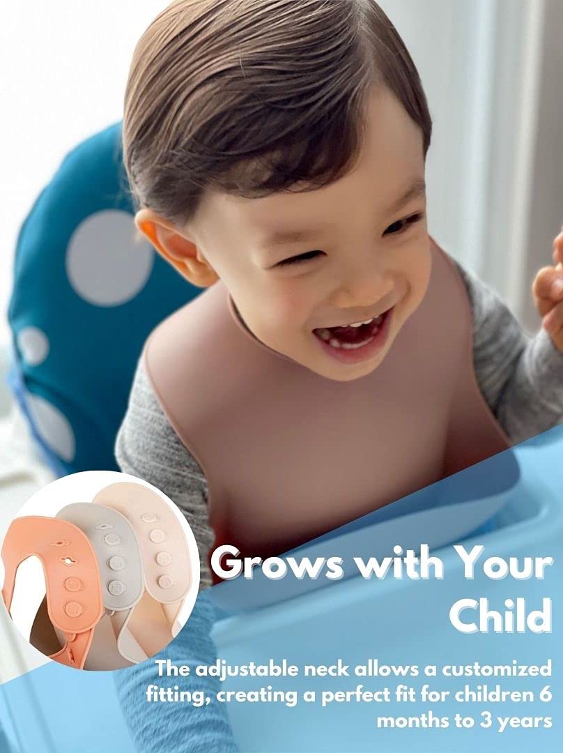 Premium Silicone Baby Bibs with Food Catcher - Soft, Waterproof & Adjustable for Girls & Boys (6-36 Months) - 2 Pack Set - Perfect for Mealtime, Feeding & Mess-Free Learning