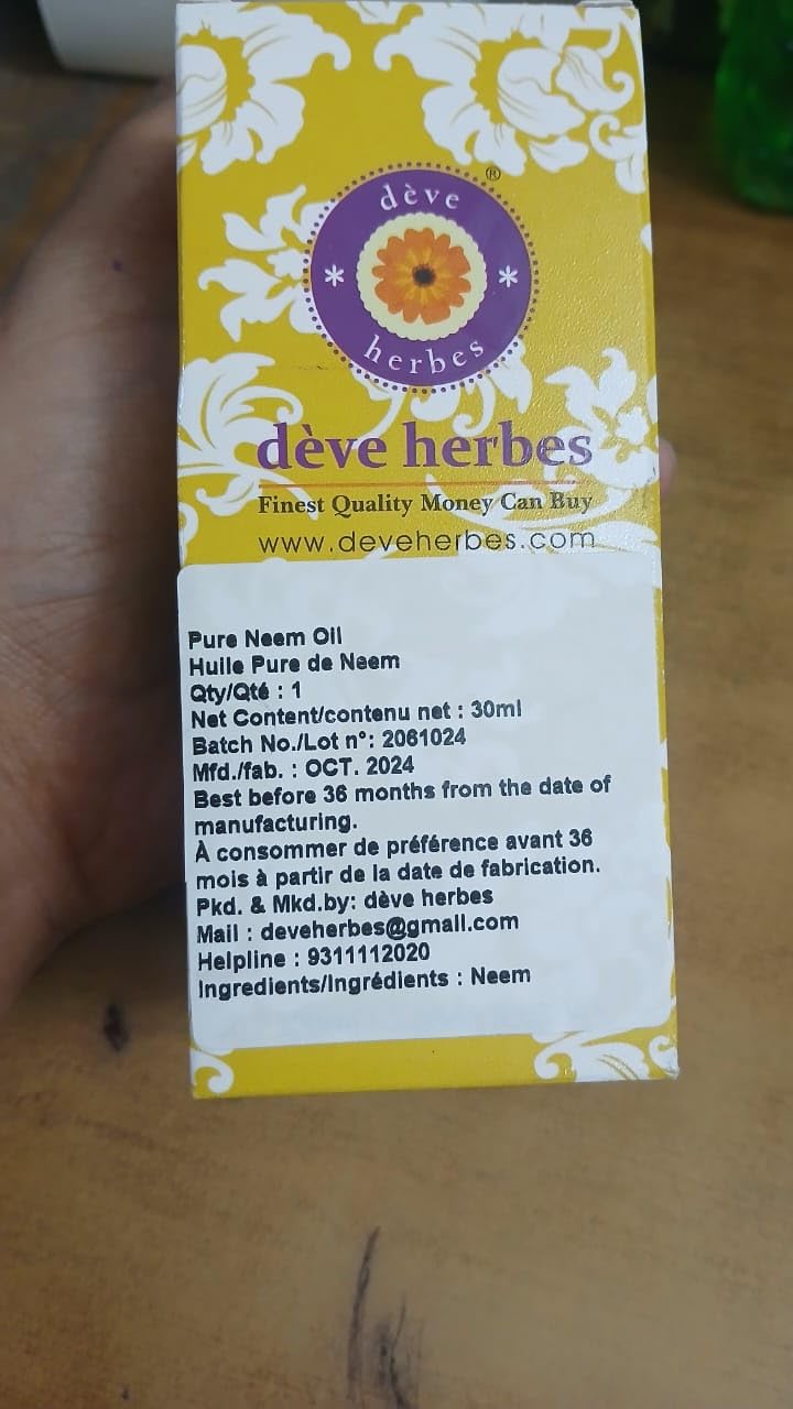 Pure Neem Oil (Azadirachta indica) - 100% Natural, Cold Pressed, Therapeutic Grade - 30ml for Skin, Hair & Plant Care - Organic Neem Oil for Acne, Dandruff & Pest Control
