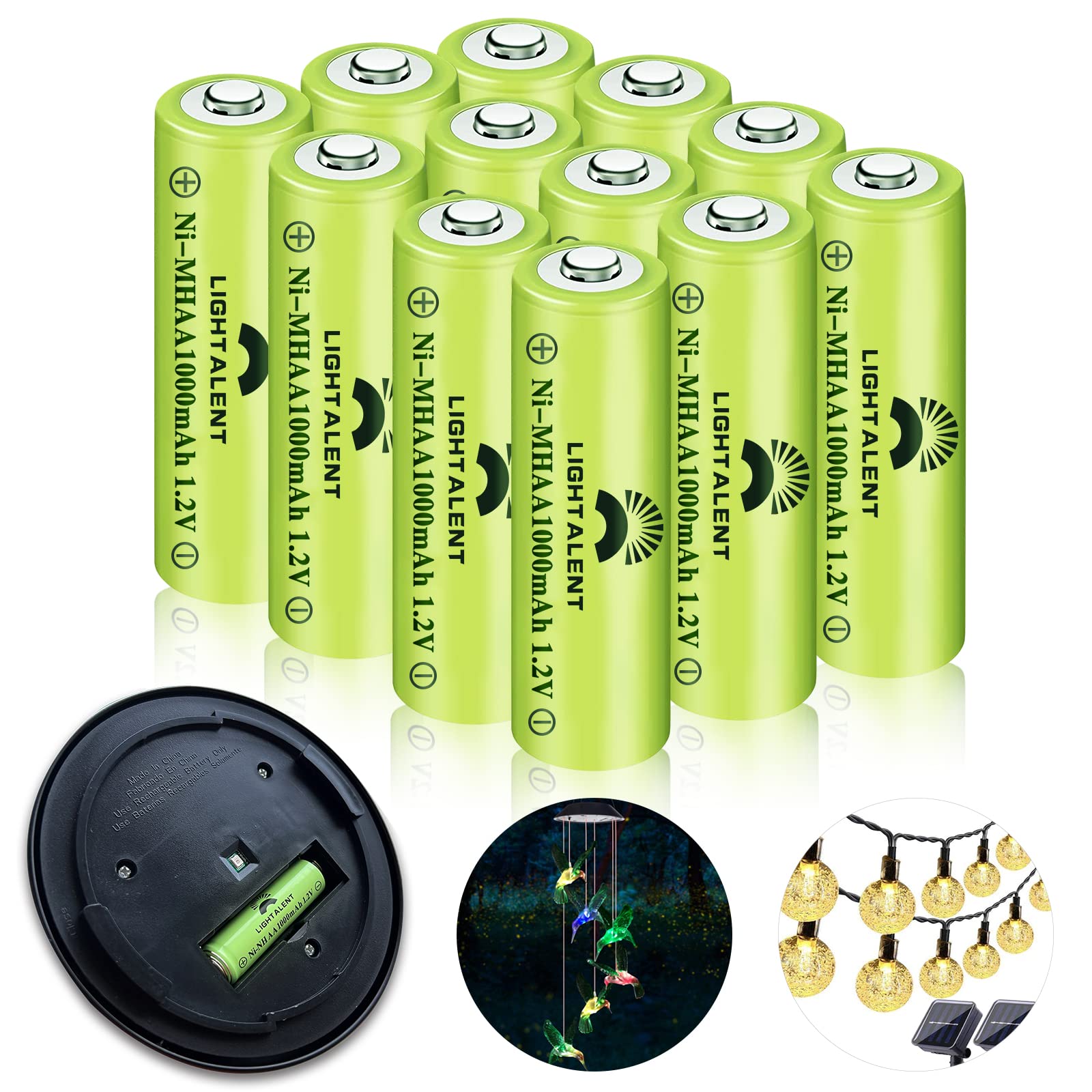 High Capacity Ni-MH AA Rechargeable Batteries 1.2V 1000mAh - 12 Pack for Solar Lights, String Lights, Flashlights, Wireless Mouse, Remote Controls, Radios - Perfect for Outdoor Garden Lighting & Home Electronics