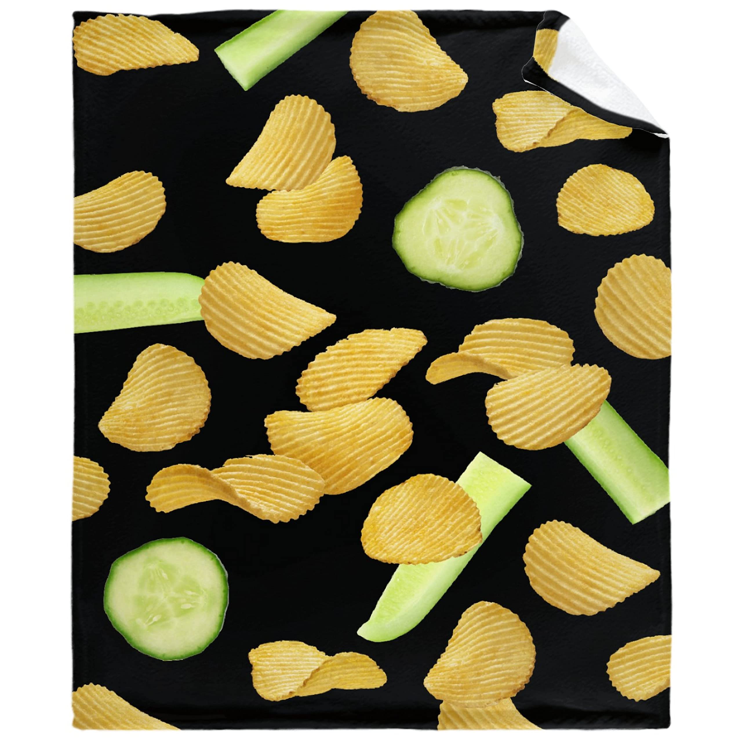 Funny Cucumber Potato Chips Flannel Blanket - Soft Cozy Throw for Women, Men, Kids & Adults - 90