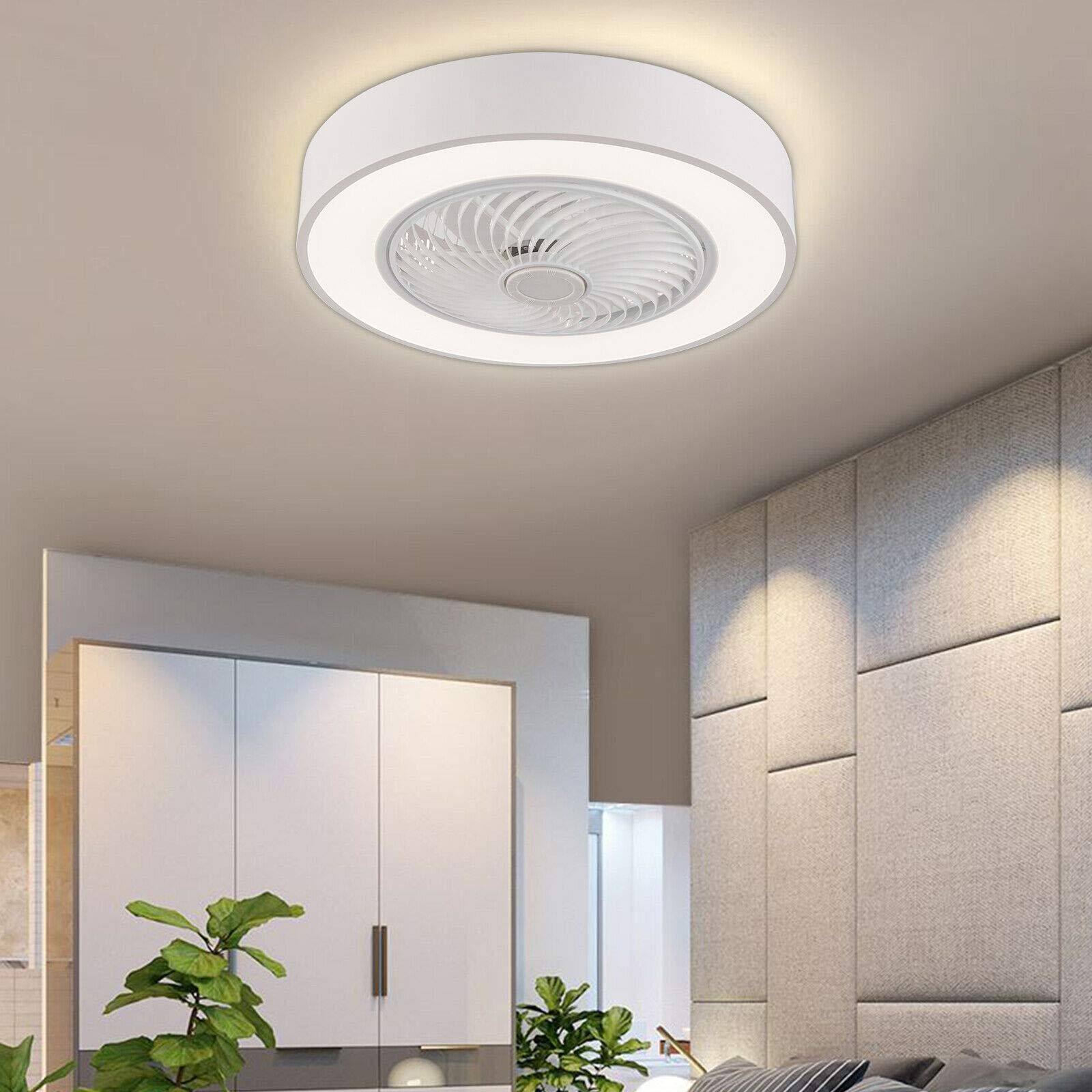 Modern 3-Speed LED Ceiling Fan with Light - Remote Control, 3 Color Options, Metal Shell & Acrylic Lampshade - Semi-Flush Mount Round Design for Bedroom, Living Room, Office - White | Energy Efficient Cooling & Stylish Lighting Solution for Home & Workspaces