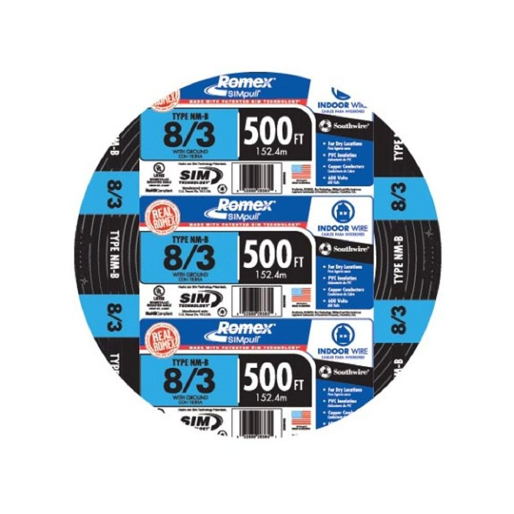 8/3 NMWG 500ft Electrical Wire - Heavy Duty Copper Wire for Home, Industrial and Outdoor Electrical Wiring Projects