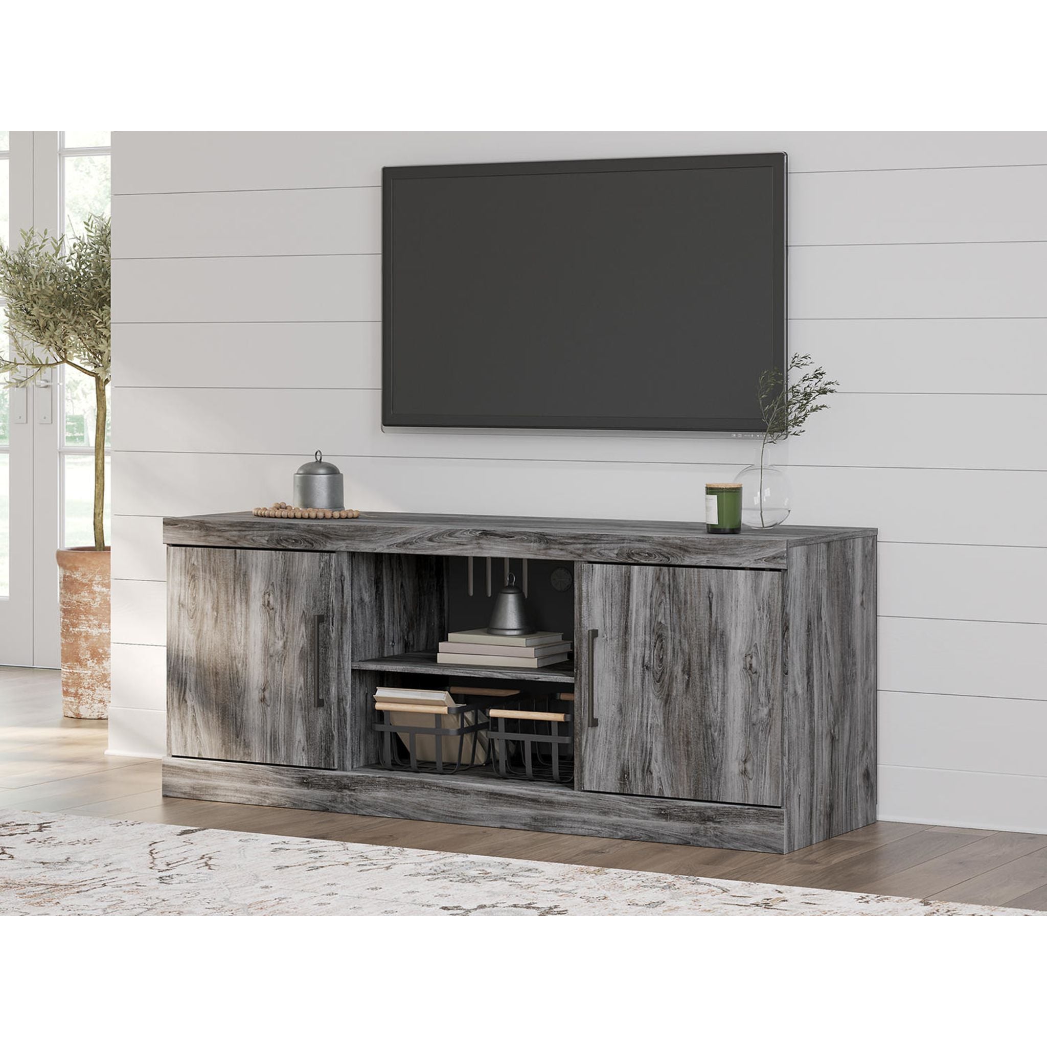 Baystorm TV Stand for Living Room - Modern Gray TV Stand with Storage Shelves, Entertainment Center for Flat Screen TVs up to 65