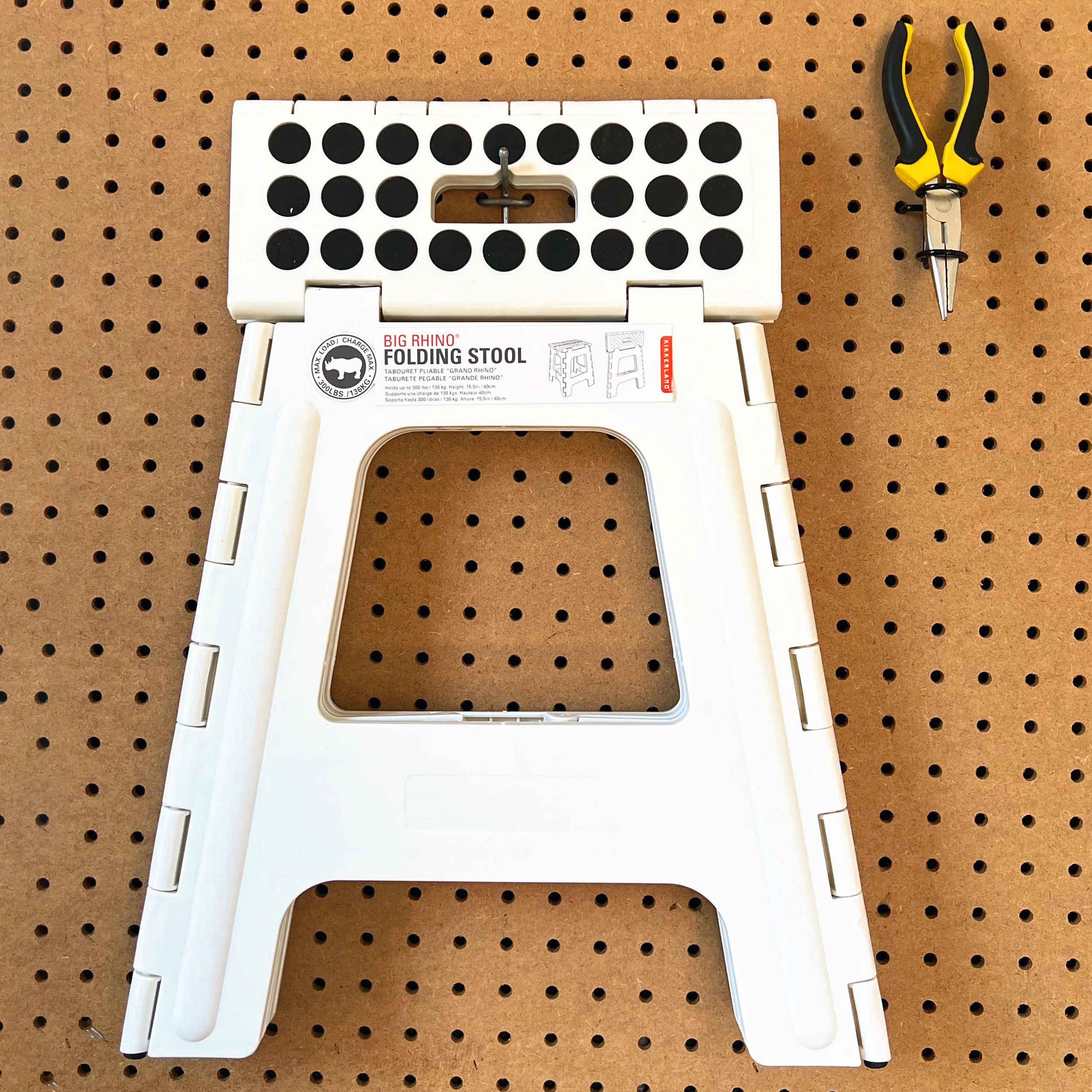 Rhino II Tall Folding Step Stool - White | Heavy Duty Non-Slip Ladder Stool for Kitchen, Bathroom & Garage | Compact Storage Step Stool for Adults & Kids