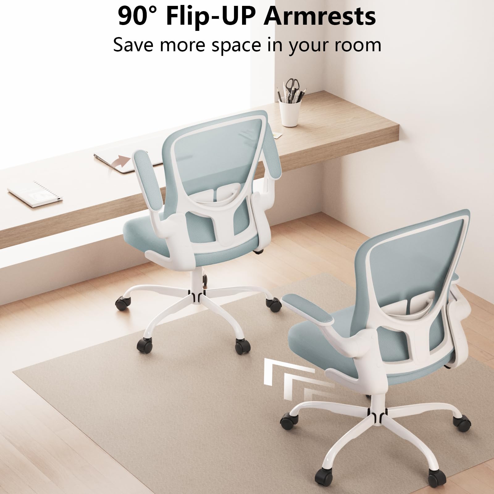 Ergonomic Office Chair with Lumbar Support - Adjustable Height, Breathable Mesh & Flip-Up Arms - Comfortable Swivel Task Chair for Home Office, Gaming & Workspace