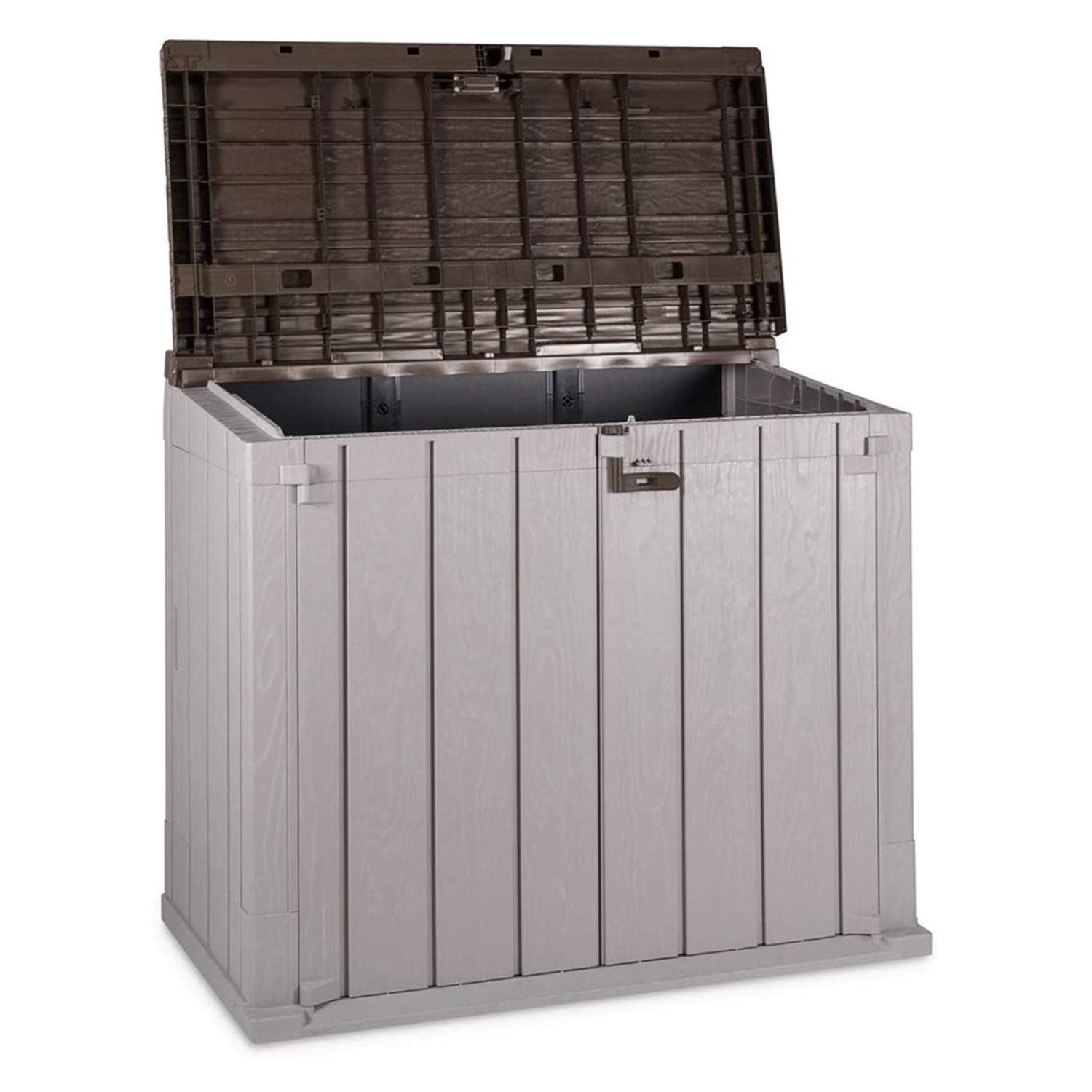 Stora Way 220 Gallon Extra Large Outdoor Storage Shed - Horizontal Cabinet for Trash Cans, Garden Tools & Yard Equipment (Taupe Gray/Brown) - Perfect for Backyard, Garage & Patio Organization