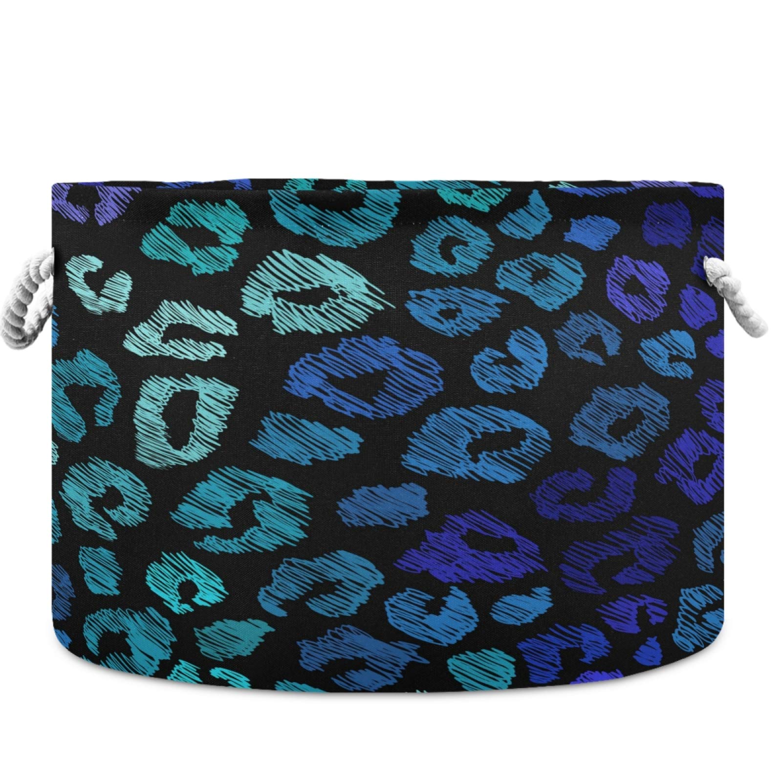 Visesunny Collapsible Large Capacity Storage Basket - Blue & Green Leopard Print Cotton Hamper for Clothes, Toys, Laundry | Durable Foldable Organizer for Bathroom, Bedroom, Nursery, Closet | Perfect for Home Organization & Space Saving