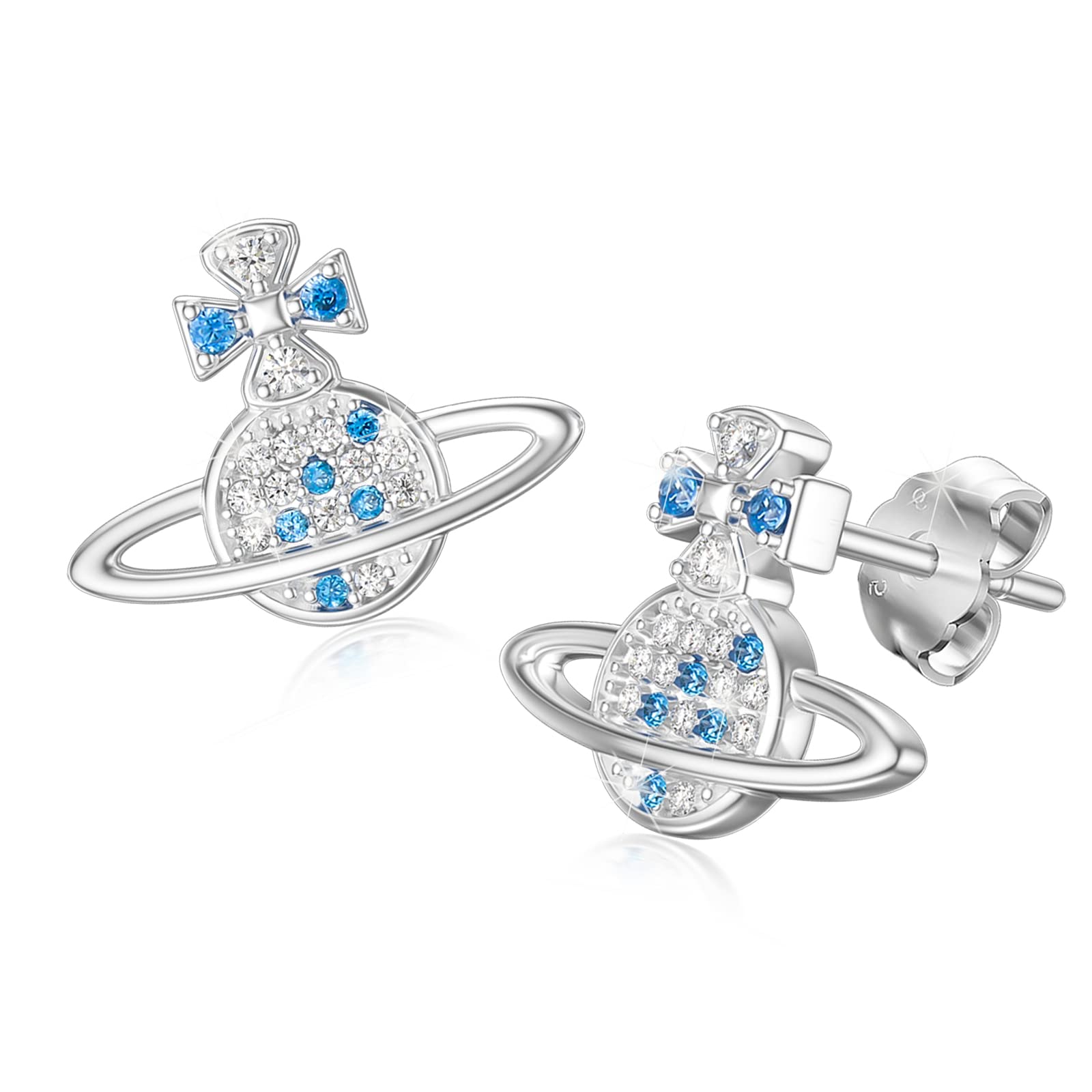 Dorunmo 925 Sterling Silver Saturn Planet Earrings with Opal & Abalone Shell - CZ Stud Earrings for Women, Girls, Teens - Perfect for Everyday Wear, Gift Giving & Boho Fashion