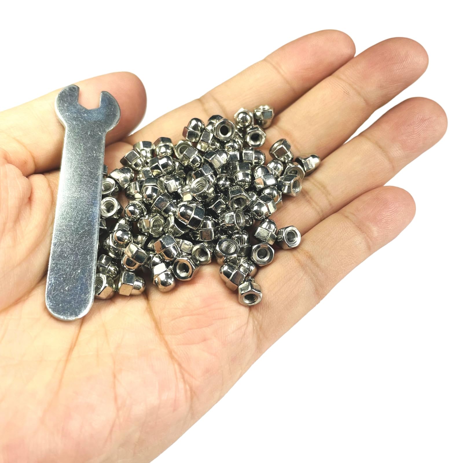 100pcs M3-0.5 Acorn Cap Nuts, 304 Stainless Steel Dome Head Hex Nuts with Bright Finish - 18-8 Grade Hardware Fasteners for Furniture, Machinery & DIY Projects - Open End Wrench Compatible