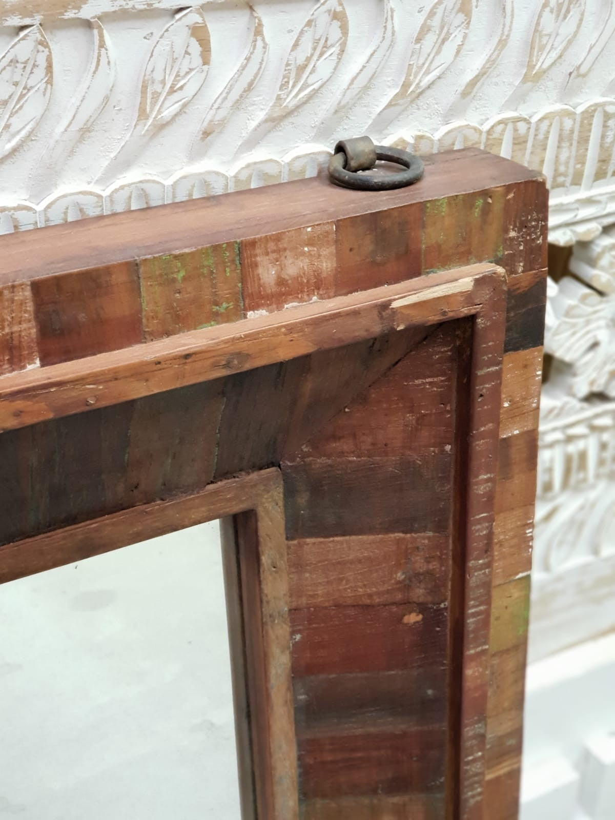 Handmade Indian Wood Carved Mirror Frame - Brown, 90x5x90 cm - Traditional Home Decor for Living Room, Bedroom & Entryway