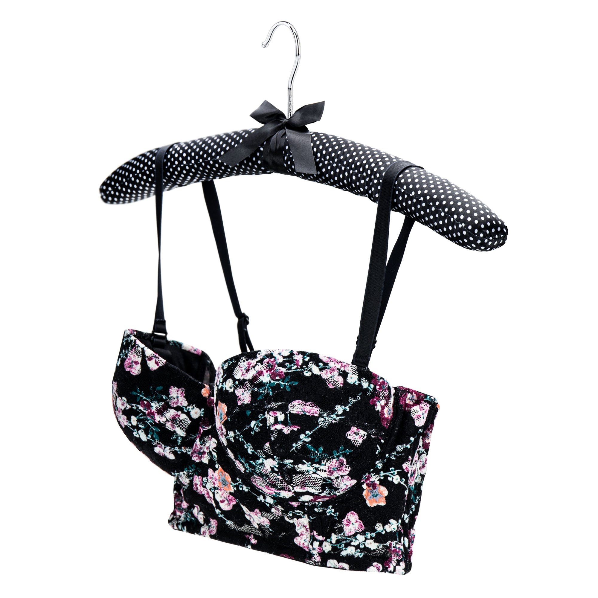 Hangerworld 5-Pack Black & White Polka Dot 17-Inch Satin Padded Coat Hangers for Closet Organization & Delicate Garments - Perfect for Dresses, Suits & Coats