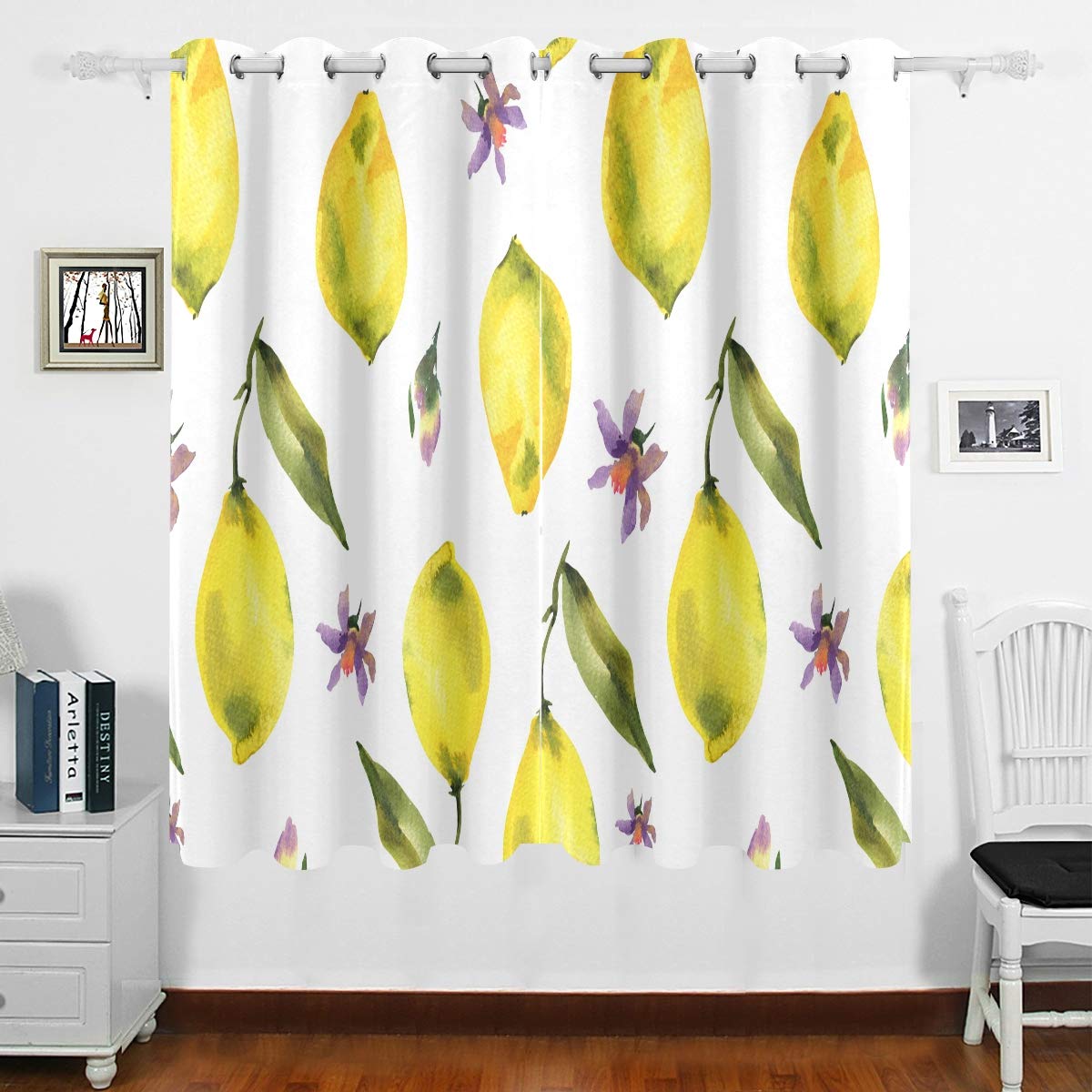DOMIKING Blackout Curtain Panels - Thermal Insulated Grommet Drapes with Fresh Citrus Lemon Pattern (63x55 inches) for Bedroom & Living Room | Noise Reducing, Energy Saving Home Decor for Better Sleep & Privacy